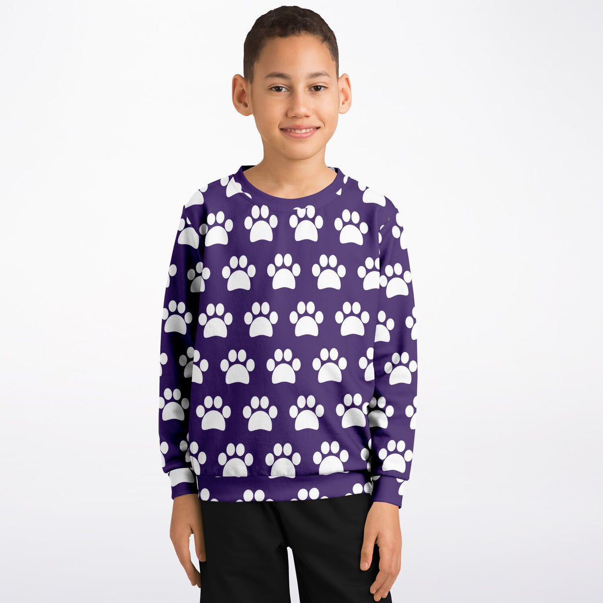 Kids Dark Purple Paw Print Sweatshirt – Ultra Soft & Stretchy, Cozy Fleece or Lightweight Sports Fabric Sweatshirt – Ultra Soft & Stretchy, Cozy Fleece or Lightweight Sports Fabric