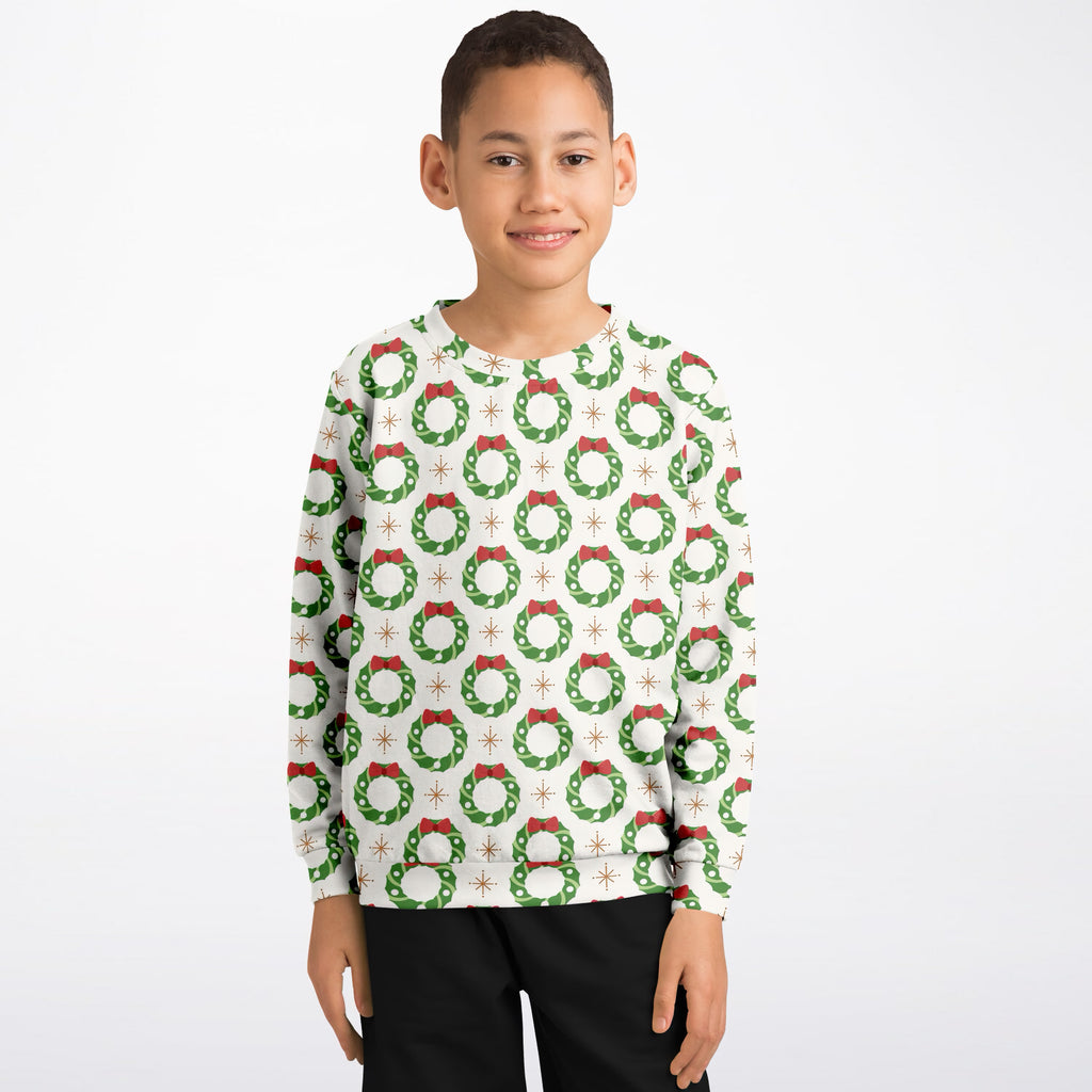 Kids Christmas Wreath Sweatshirt – Ultra Soft & Stretchy, Cozy Fleece or Lightweight Sports Fabric Sweatshirt – Ultra Soft & Stretchy, Cozy Fleece or Lightweight Sports Fabric