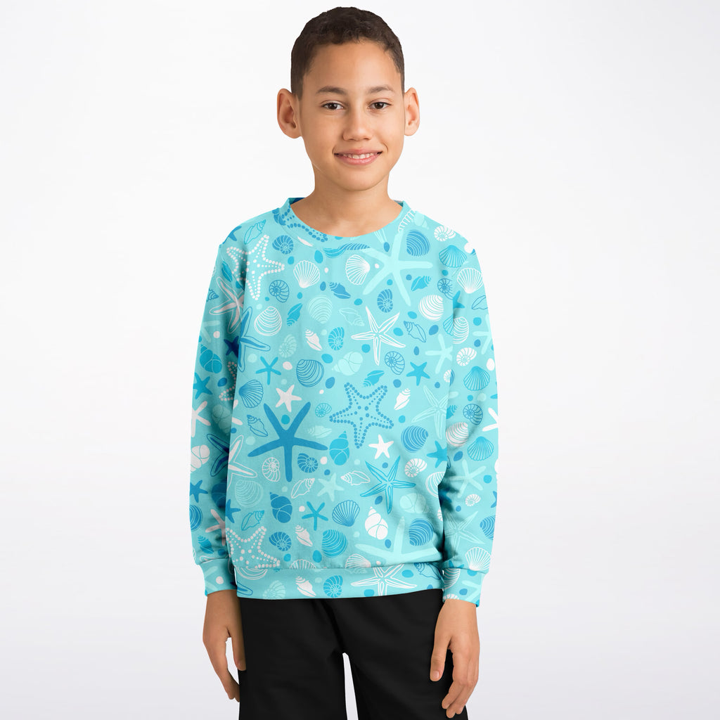 Kids Starfish and Seashells Sweatshirt – Ultra Soft & Stretchy, Cozy Fleece or Lightweight Sports Fabric Sweatshirt – Ultra Soft & Stretchy, Cozy Fleece or Lightweight Sports Fabric