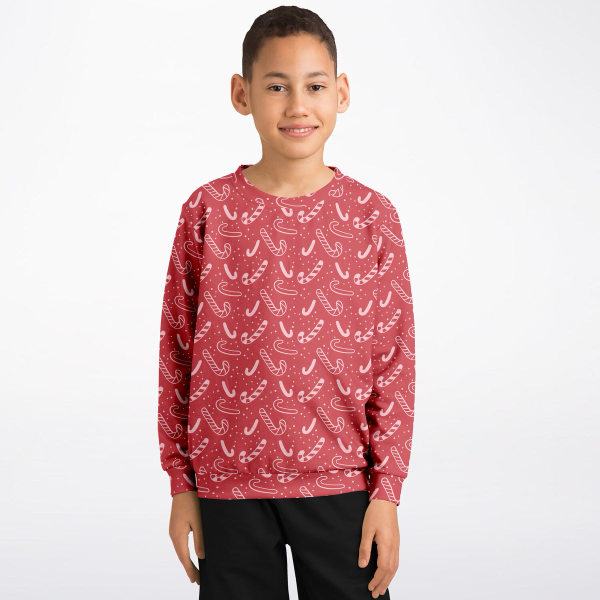 Girls Red Candy Cane Christmas Sweatshirt – Ultra Soft & Stretchy, Cozy Fleece or Lightweight Sports Fabric Sweatshirt – Ultra Soft & Stretchy, Cozy Fleece or Lightweight Sports Fabric