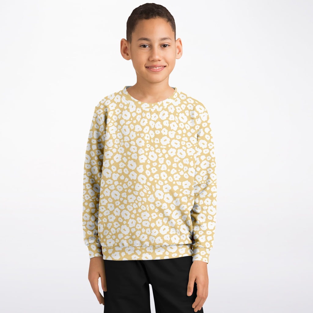 Kids Light Yellow Leopard Print Sweatshirt – Ultra Soft & Stretchy, Cozy Fleece or Lightweight Sports Fabric Sweatshirt – Ultra Soft & Stretchy, Cozy Fleece or Lightweight Sports Fabric