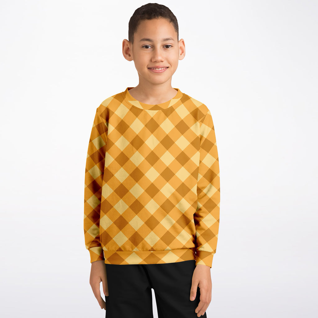Kids Orange Gingham Sweatshirt – Ultra Soft & Stretchy, Cozy Fleece or Lightweight Sports Fabric Sweatshirt – Ultra Soft & Stretchy, Cozy Fleece or Lightweight Sports Fabric