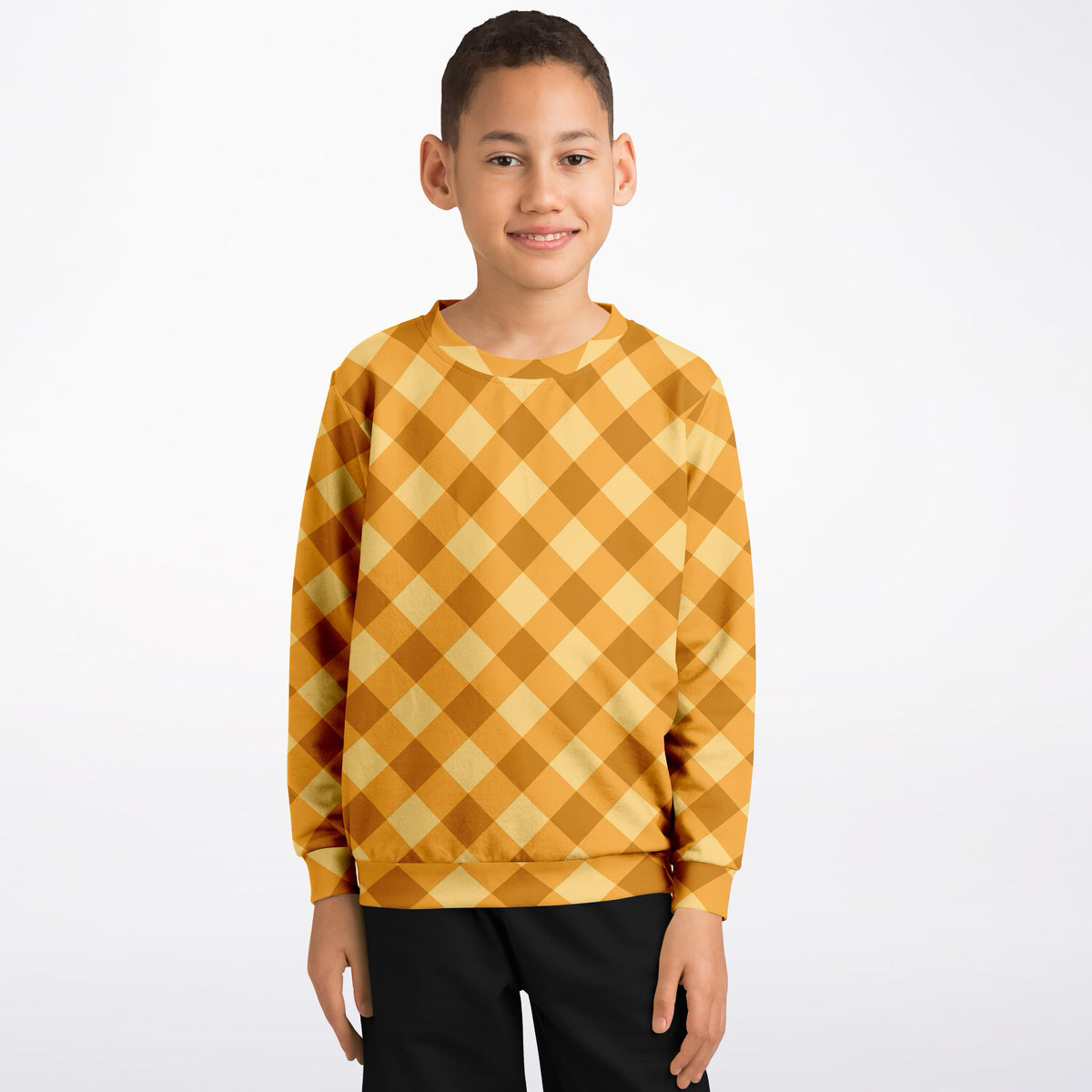 Kids Orange Gingham Sweatshirt – Ultra Soft & Stretchy, Cozy Fleece or Lightweight Sports Fabric Sweatshirt – Ultra Soft & Stretchy, Cozy Fleece or Lightweight Sports Fabric