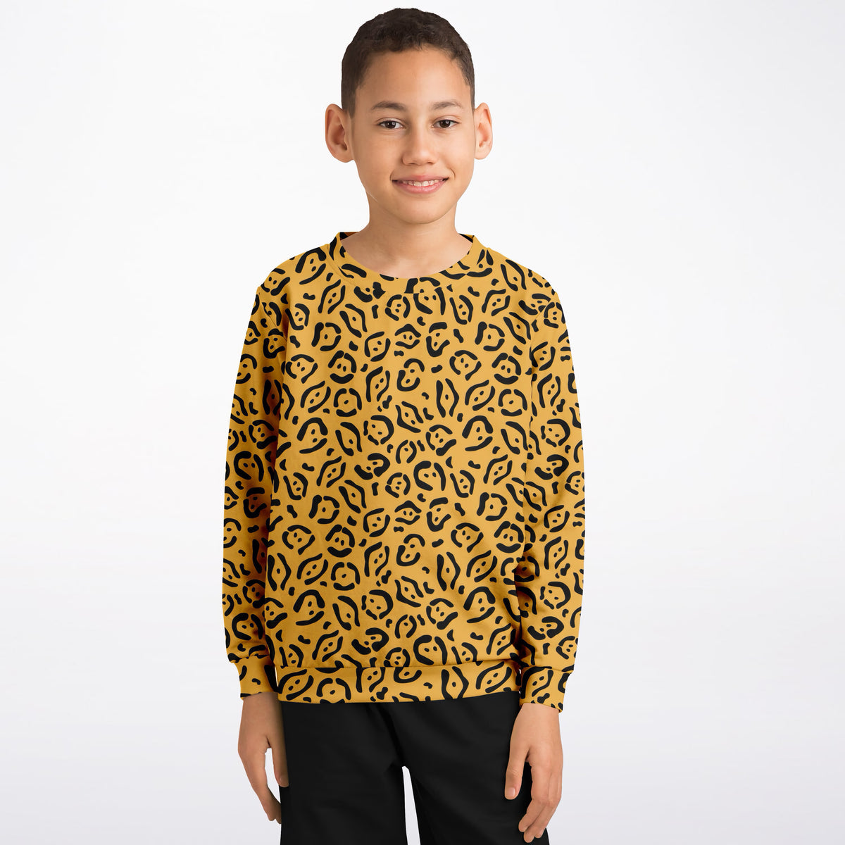 Kids Mustard Yellow Leopard Print Sweatshirt – Ultra Soft & Stretchy, Cozy Fleece or Lightweight Sports Fabric Sweatshirt – Ultra Soft & Stretchy, Cozy Fleece or Lightweight Sports Fabric