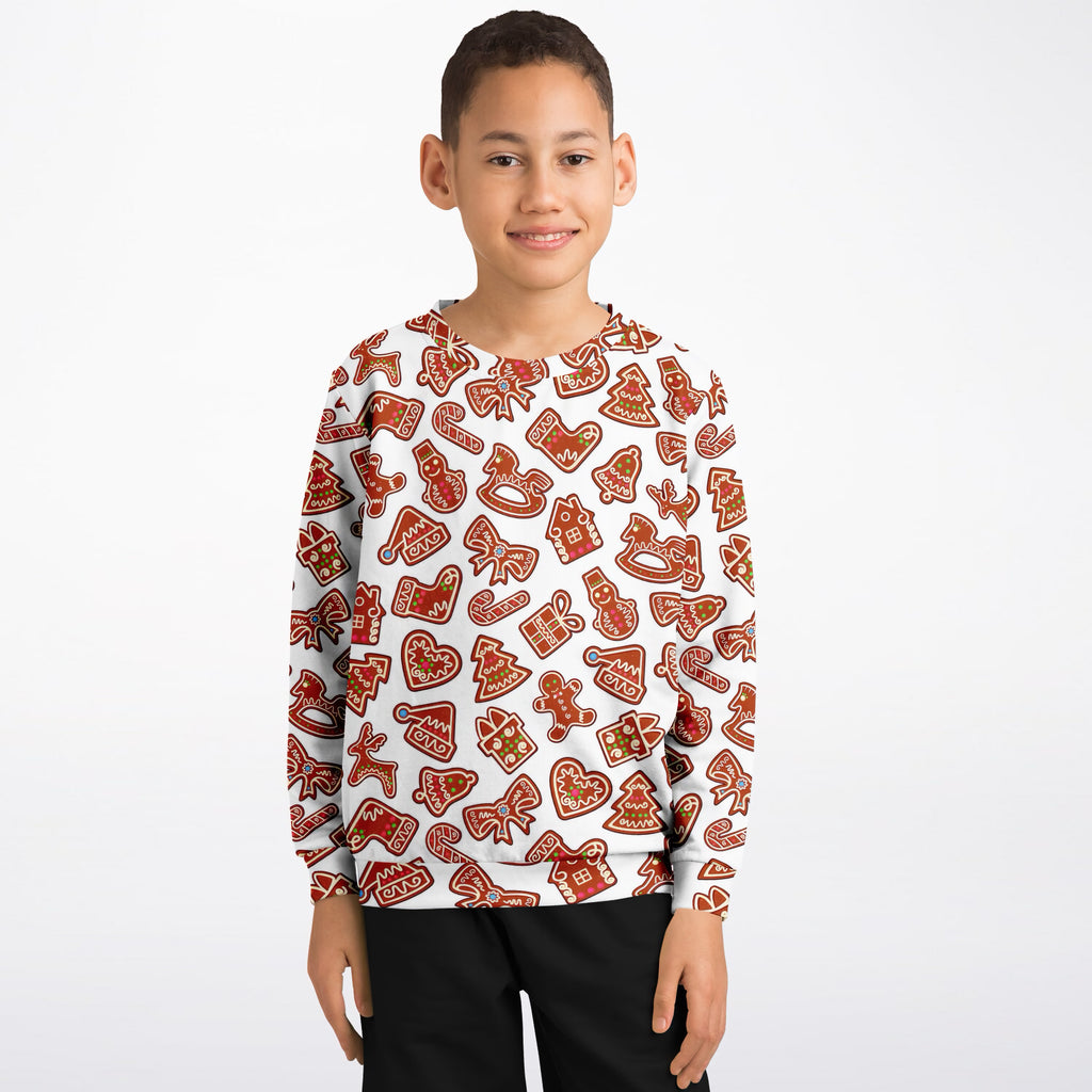 Kids Cute Holiday Cookies & Candy Canes Print Sweatshirt – Ultra Soft & Stretchy, Cozy Fleece or Lightweight Sports Fabric Sweatshirt – Ultra Soft & Stretchy, Cozy Fleece or Lightweight Sports Fabric