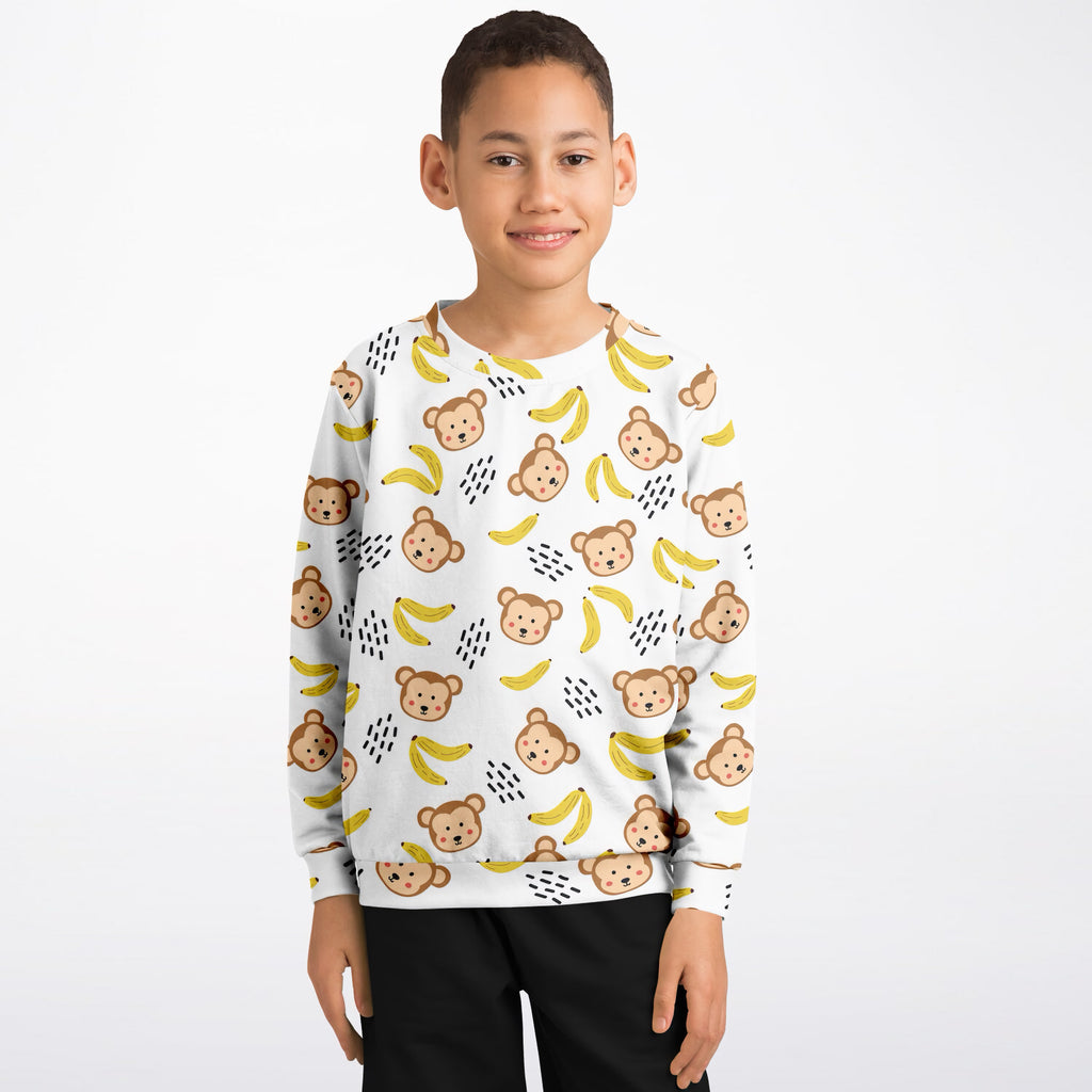 Kids Cute Monkey & Banana Sweatshirt – Ultra Soft & Stretchy, Cozy Fleece or Lightweight Sports Fabric Sweatshirt – Ultra Soft & Stretchy, Cozy Fleece or Lightweight Sports Fabric