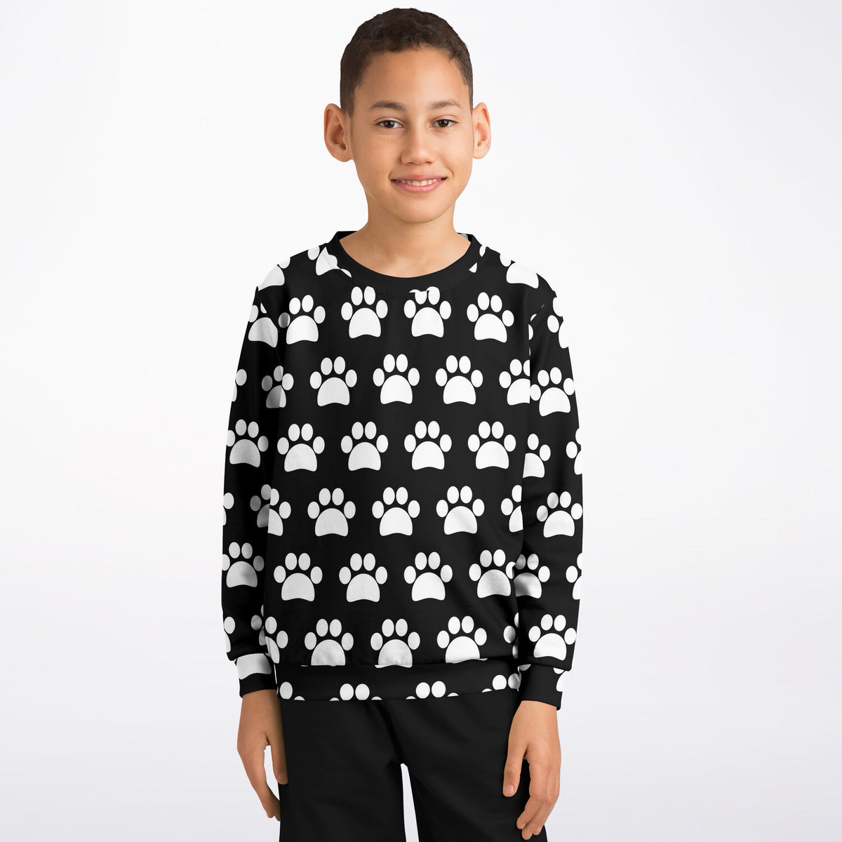 Kids Black Paw Print Sweatshirt – Ultra Soft & Stretchy, Cozy Fleece or Lightweight Sports Fabric Sweatshirt – Ultra Soft & Stretchy, Cozy Fleece or Lightweight Sports Fabric