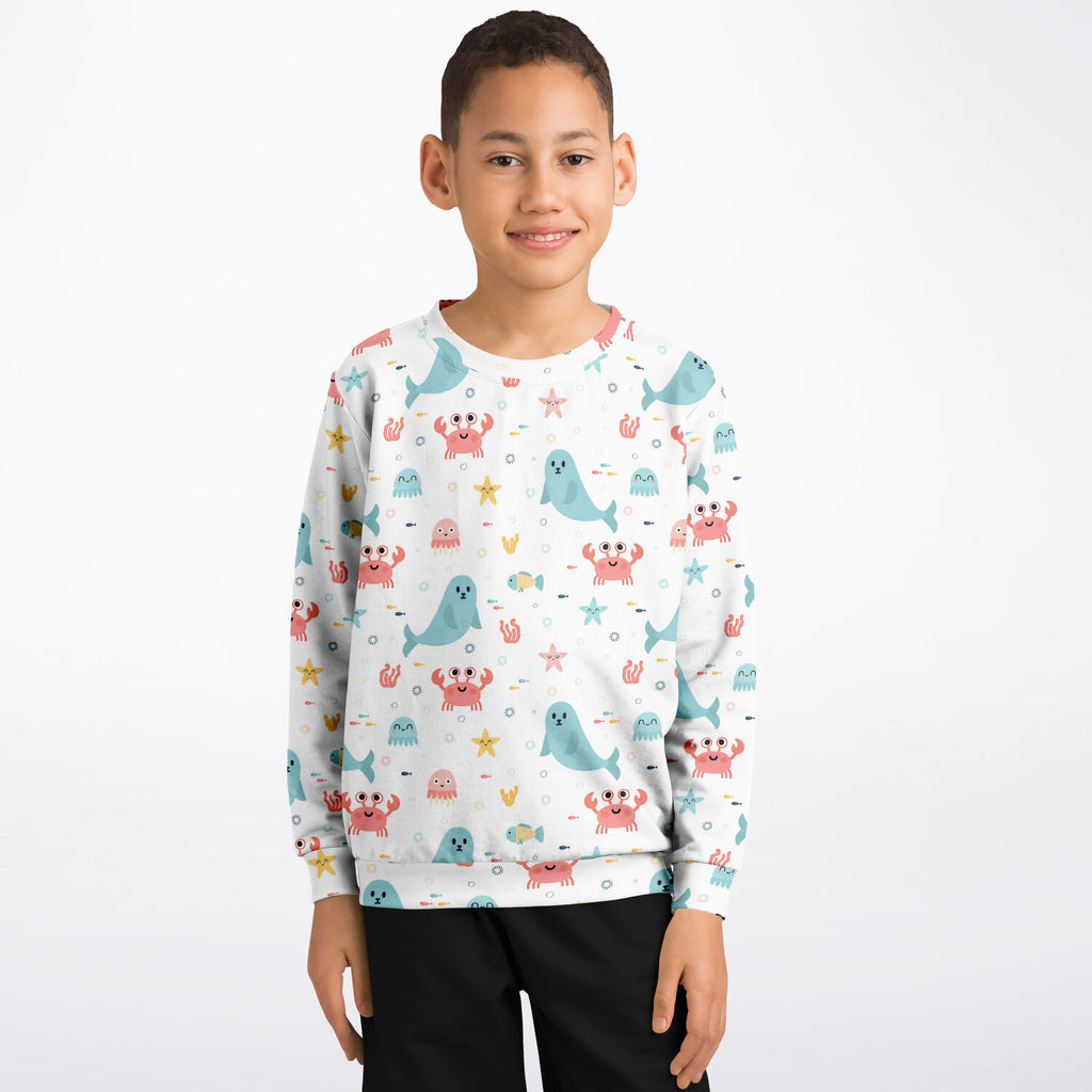 Kids Cute Ocean Animals Sweatshirt – Ultra Soft & Stretchy, Cozy Fleece or Lightweight Sports Fabric Sweatshirt – Ultra Soft & Stretchy, Cozy Fleece or Lightweight Sports Fabric