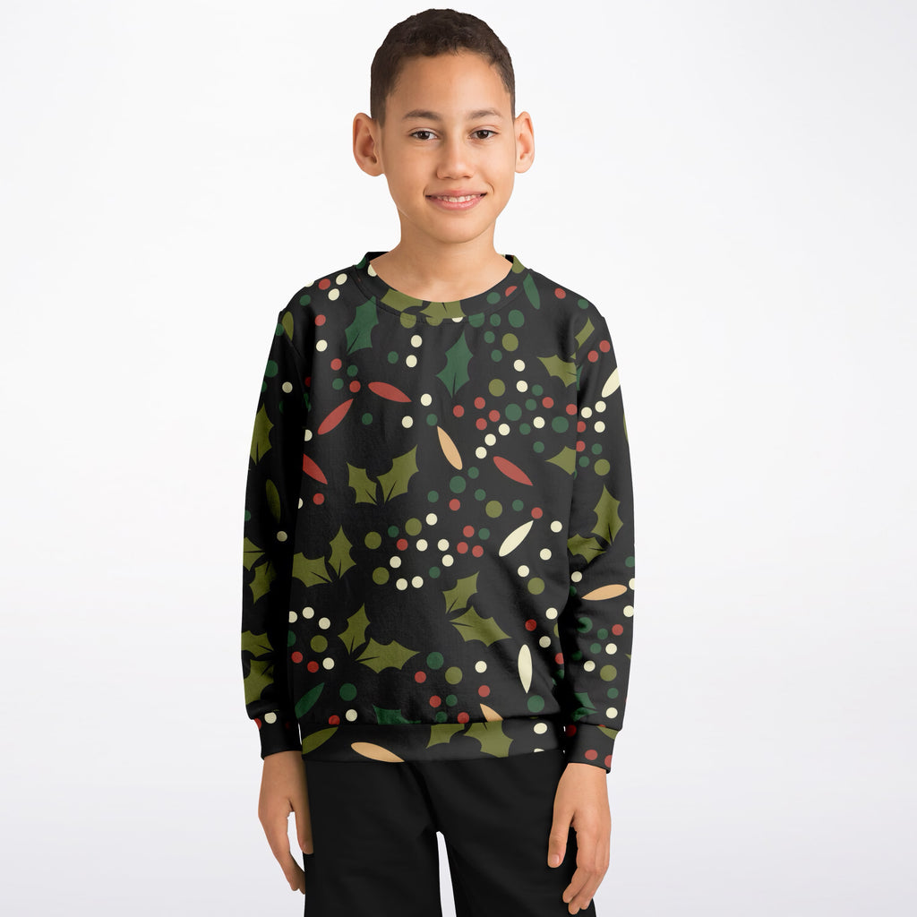 Kids Christmas Holly Berry Sweatshirt – Ultra Soft & Stretchy, Cozy Fleece or Lightweight Sports Fabric Sweatshirt – Ultra Soft & Stretchy, Cozy Fleece or Lightweight Sports Fabric