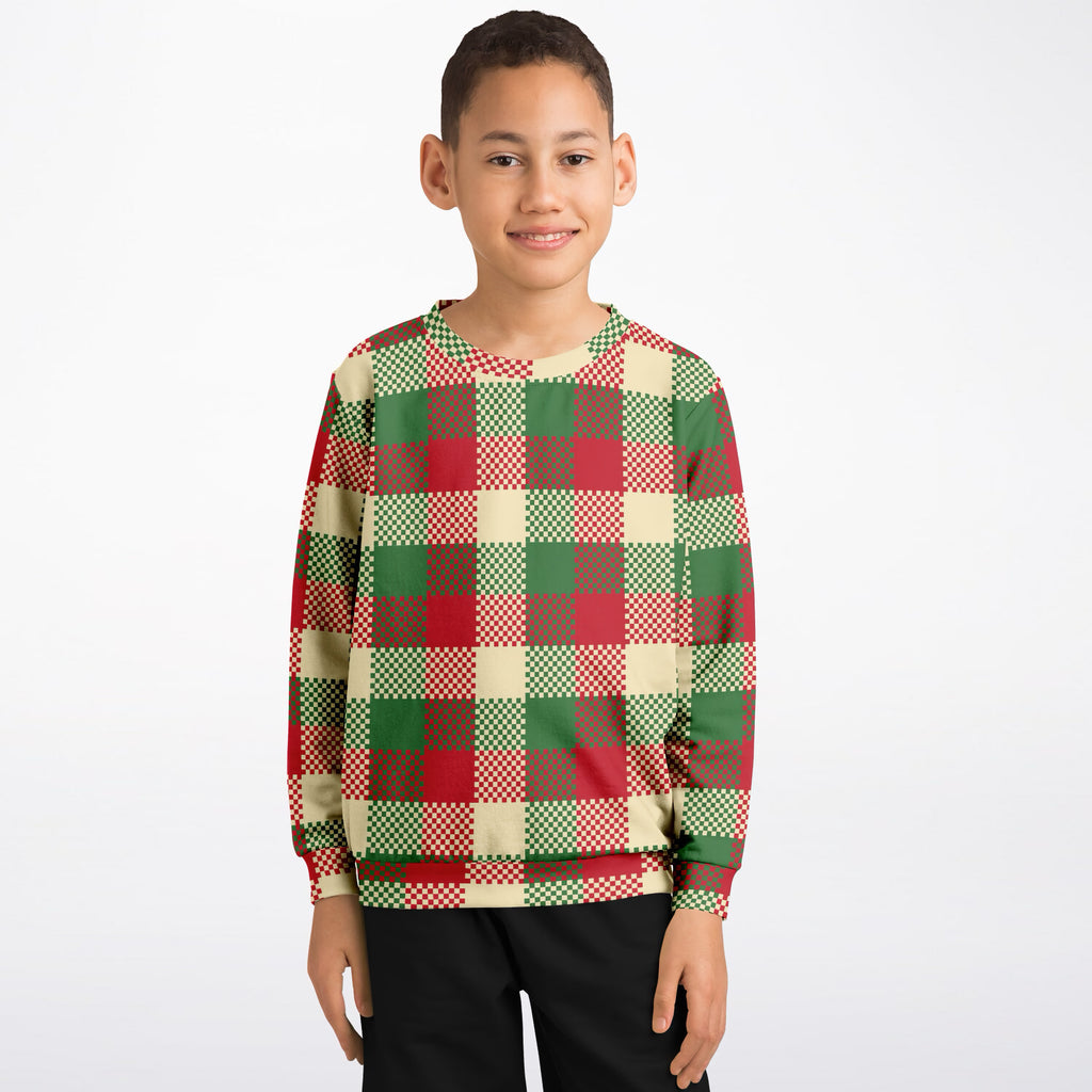 Kids Christmas Plaid Sweatshirt – Ultra Soft & Stretchy, Cozy Fleece or Lightweight Sports Fabric Sweatshirt – Ultra Soft & Stretchy, Cozy Fleece or Lightweight Sports Fabric