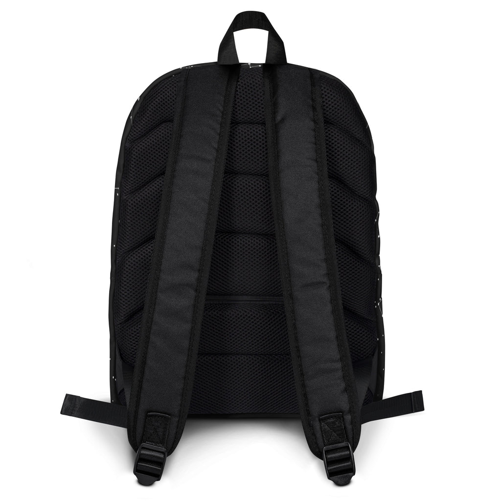 Black kids custom name realistic constellations backpack back side with mesh back panel and padded shoulder straps