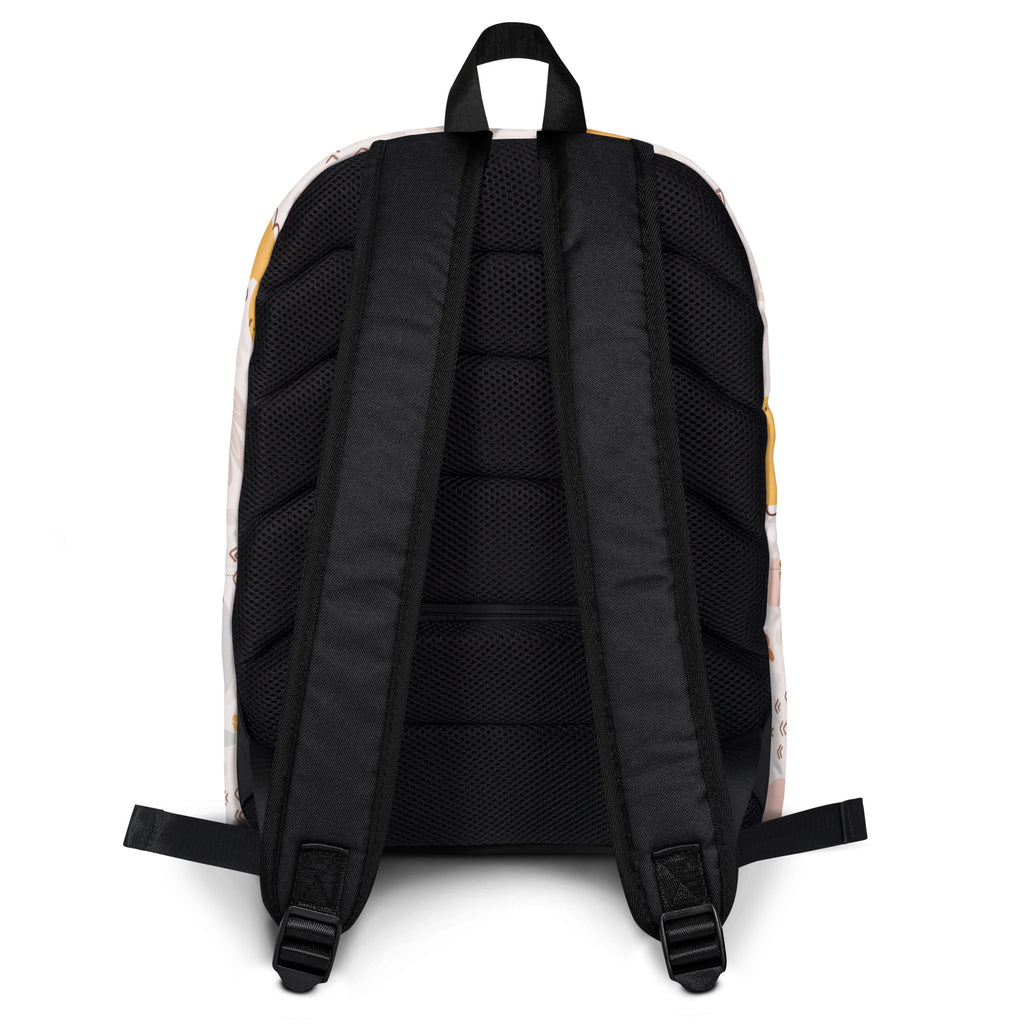 Black mesh-backed girls floral dinosaur backpack with adjustable straps top handle and colorful patterned exterior