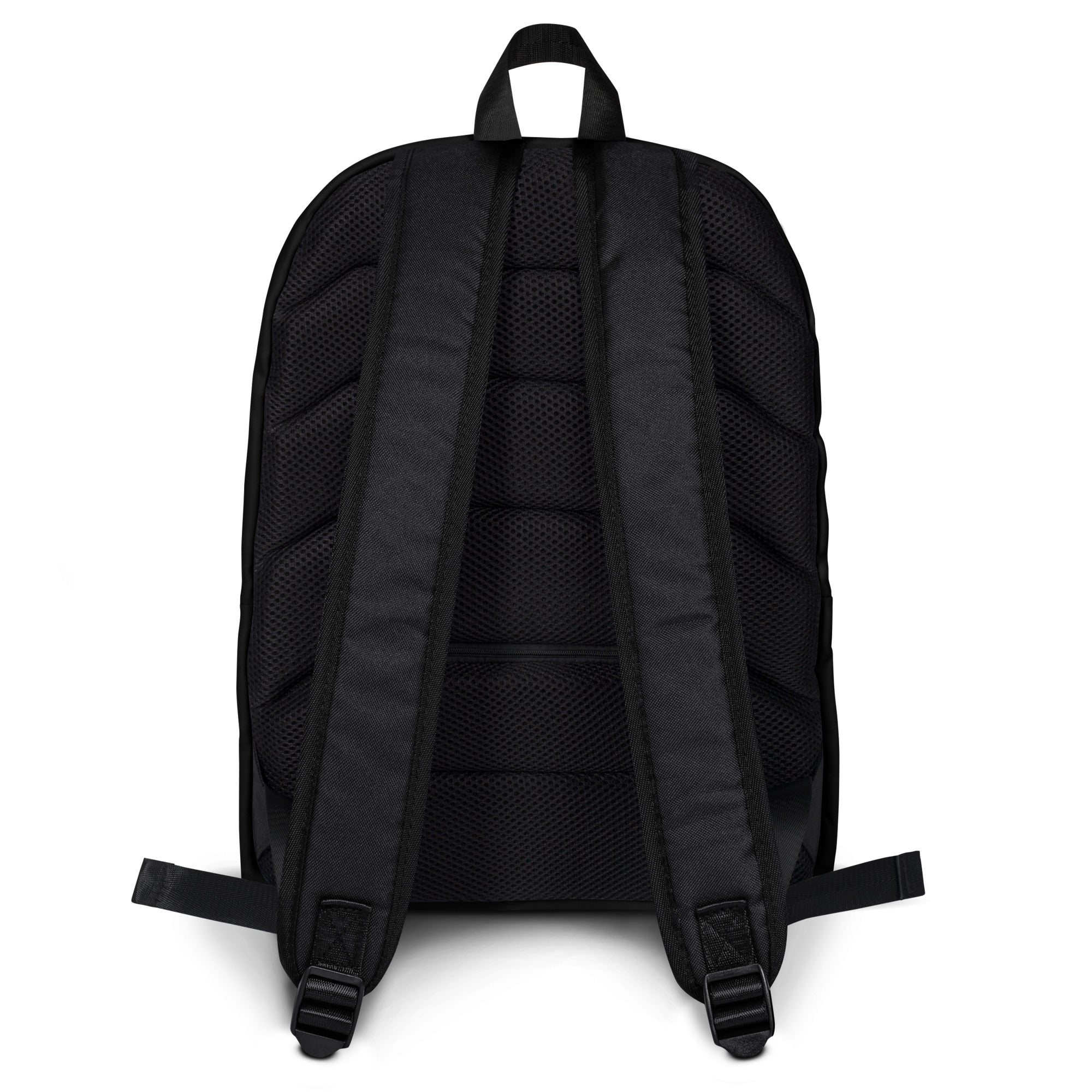 Kids black backpack back side showing mesh back panel and padded shoulder straps for comfortable wear