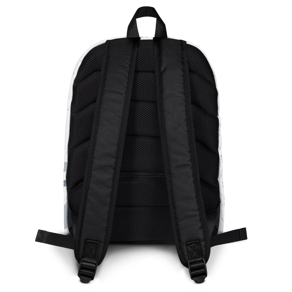 Kids polar bear backpack black mesh with white side panels and adjustable shoulder straps shown from the back side