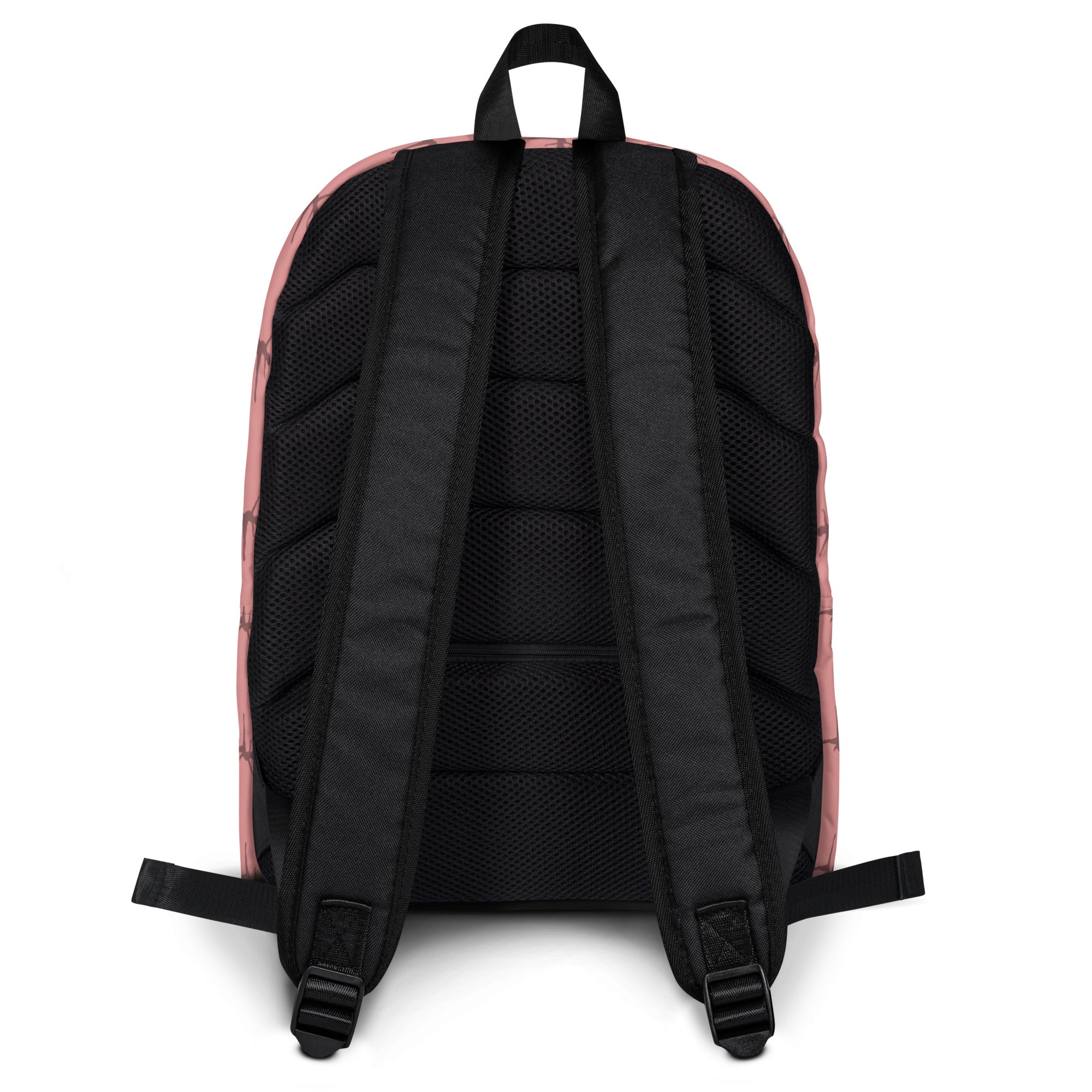 Back view of girls pink ballerina dancer backpack with black mesh back panel and adjustable shoulder straps