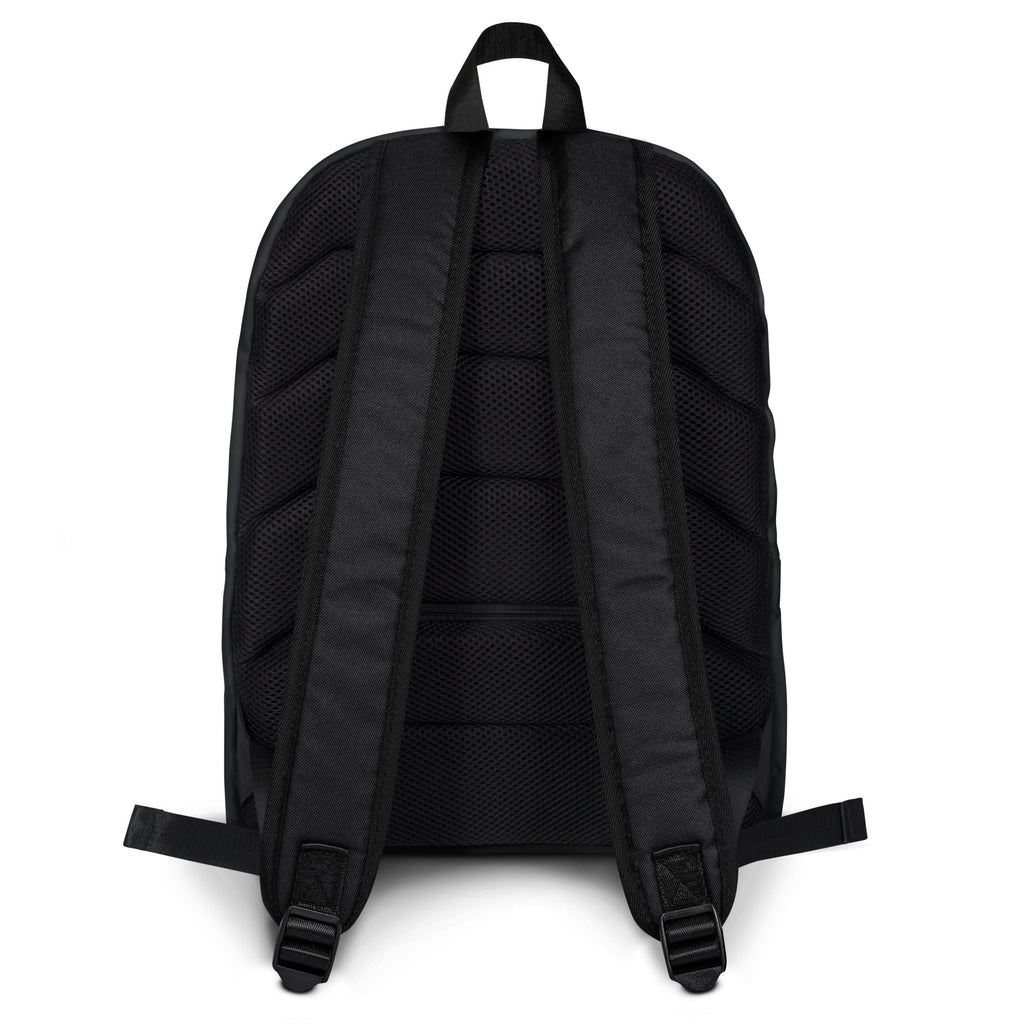 Back side of kids black camouflage backpack with mesh back panel and padded shoulder straps for comfort