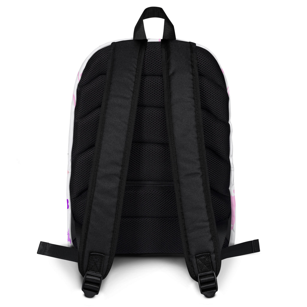 Black mesh-backed girls horse print backpack with white and pink floral patterned sides for everyday use