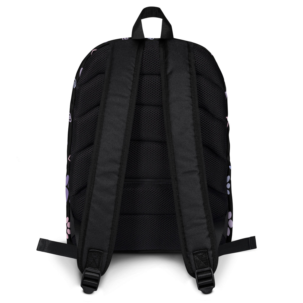 Girls Black Paw Print Backpack - Water-Resistant School Bag With Adjustable Padded Straps & Breathable Mesh Back
