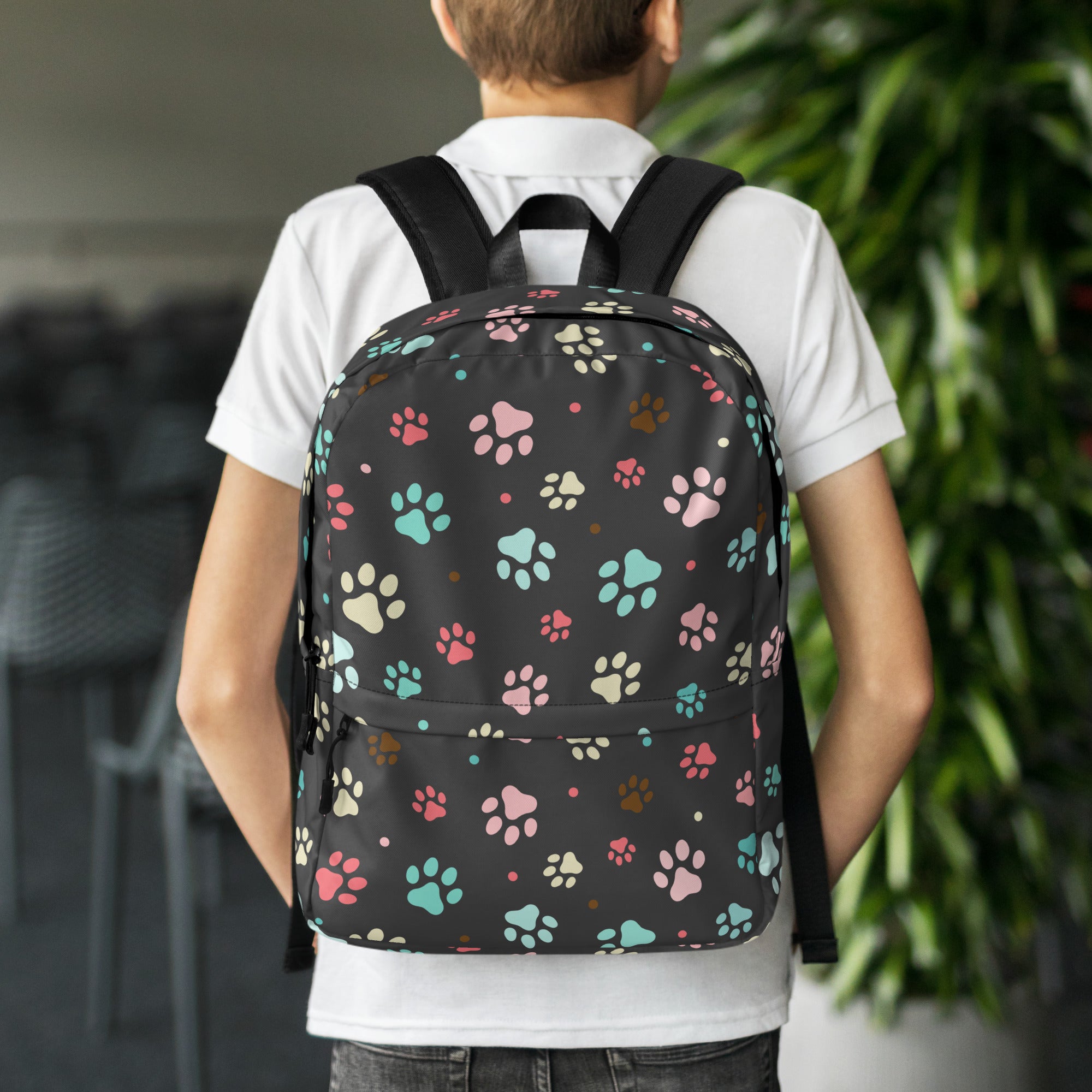 Kids Colorful Paw Print Backpack - Water-Resistant School Bag With Adjustable Padded Straps & Breathable Mesh Back