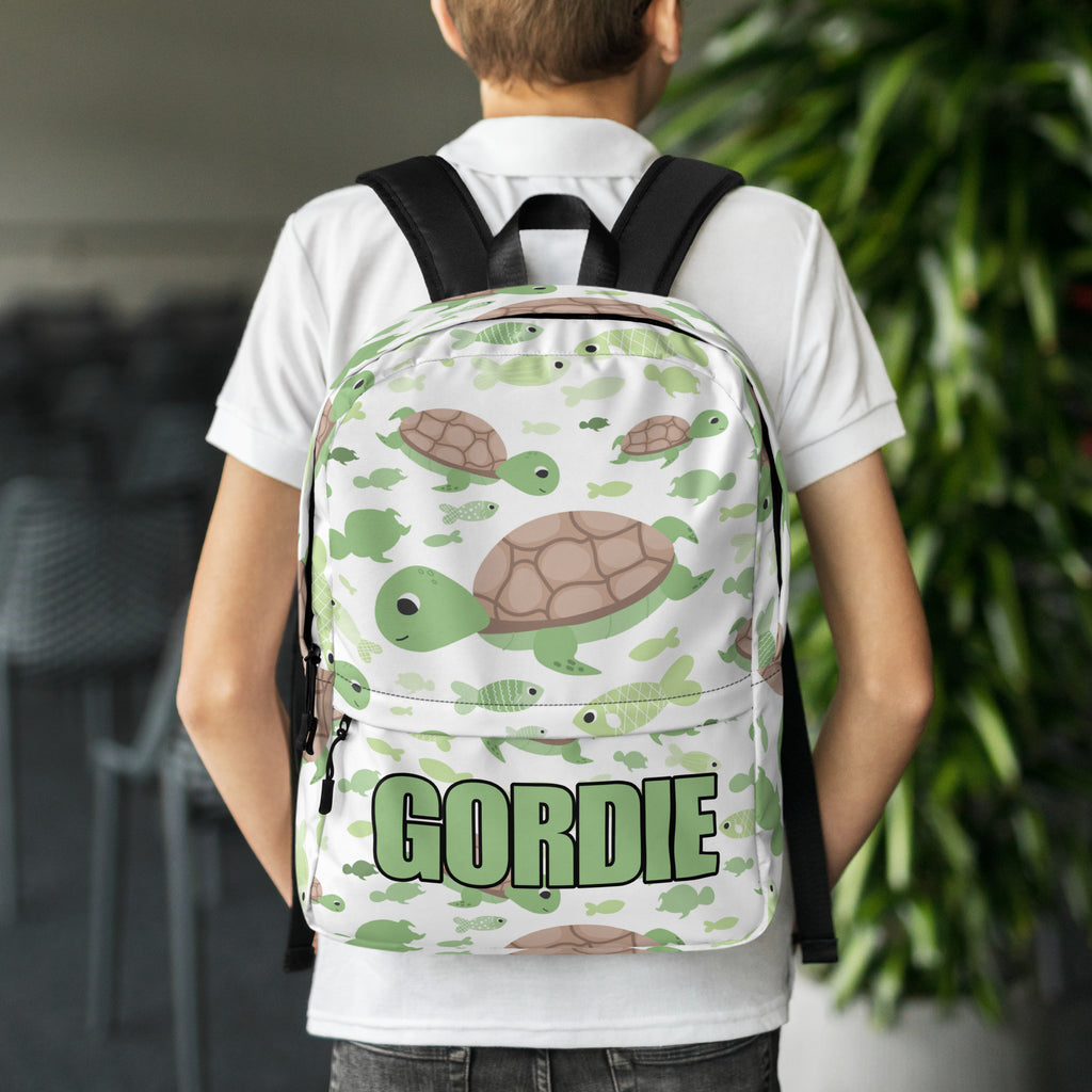 Kids Custom Name Green Sea Turtle Backpack - Water-Resistant School Bag With Adjustable Padded Straps & Breathable Mesh Back