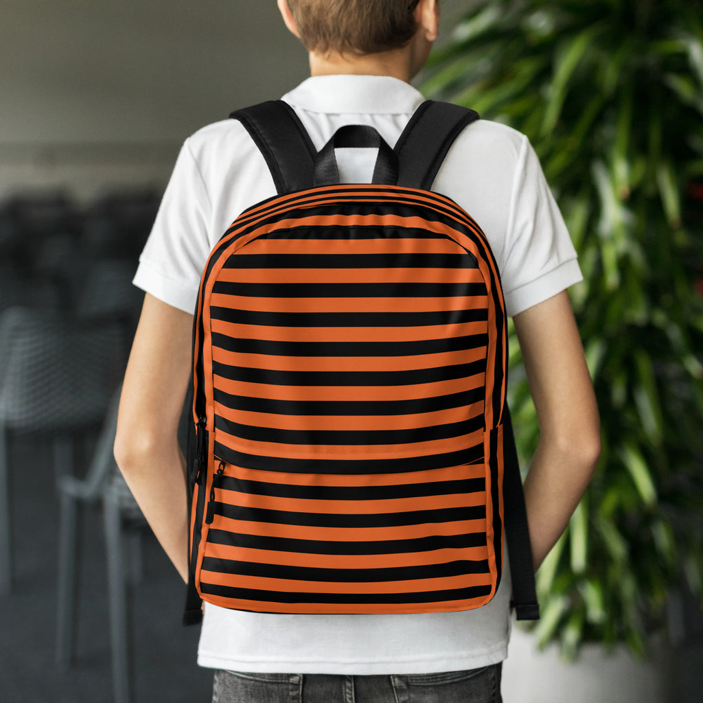 Kids Orange and Black Halloween Backpack - Water-Resistant School Bag With Adjustable Padded Straps & Breathable Mesh Back