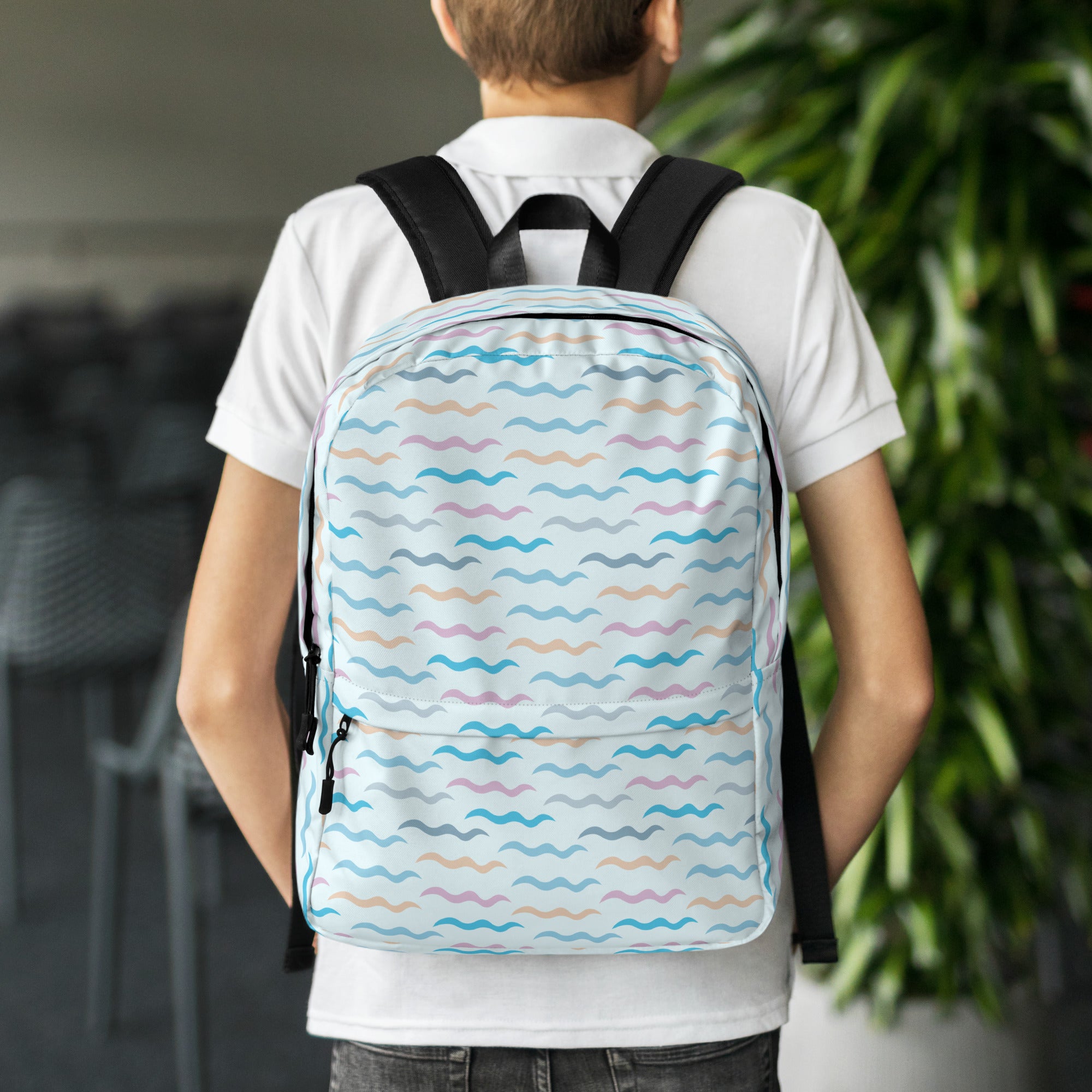 Kids Colorful Ocean Waves Backpack - Water-Resistant School Bag With Adjustable Padded Straps & Breathable Mesh Back
