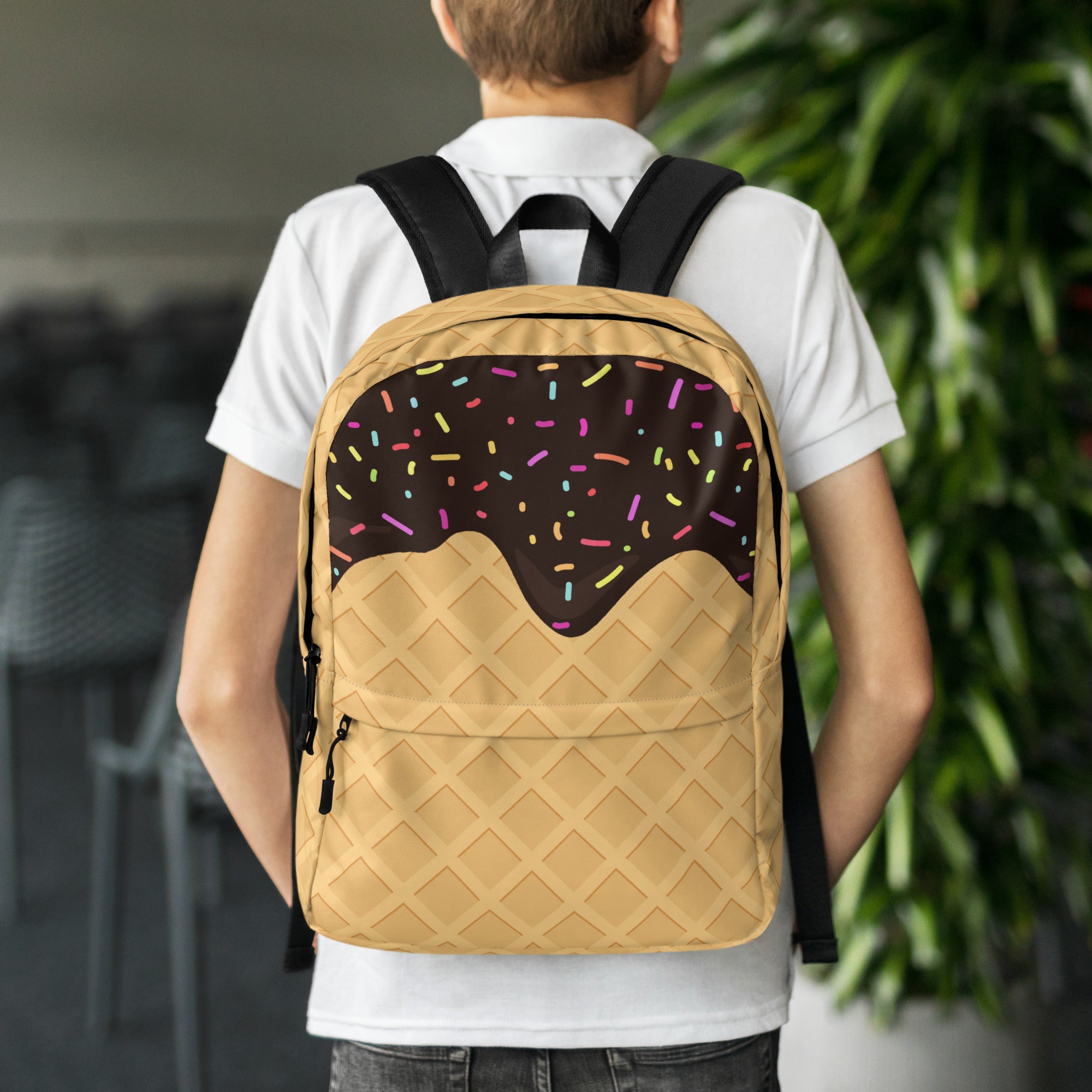Kids Chocolate Ice Cream Cone Backpack - Water-Resistant School Bag With Adjustable Padded Straps & Breathable Mesh Back