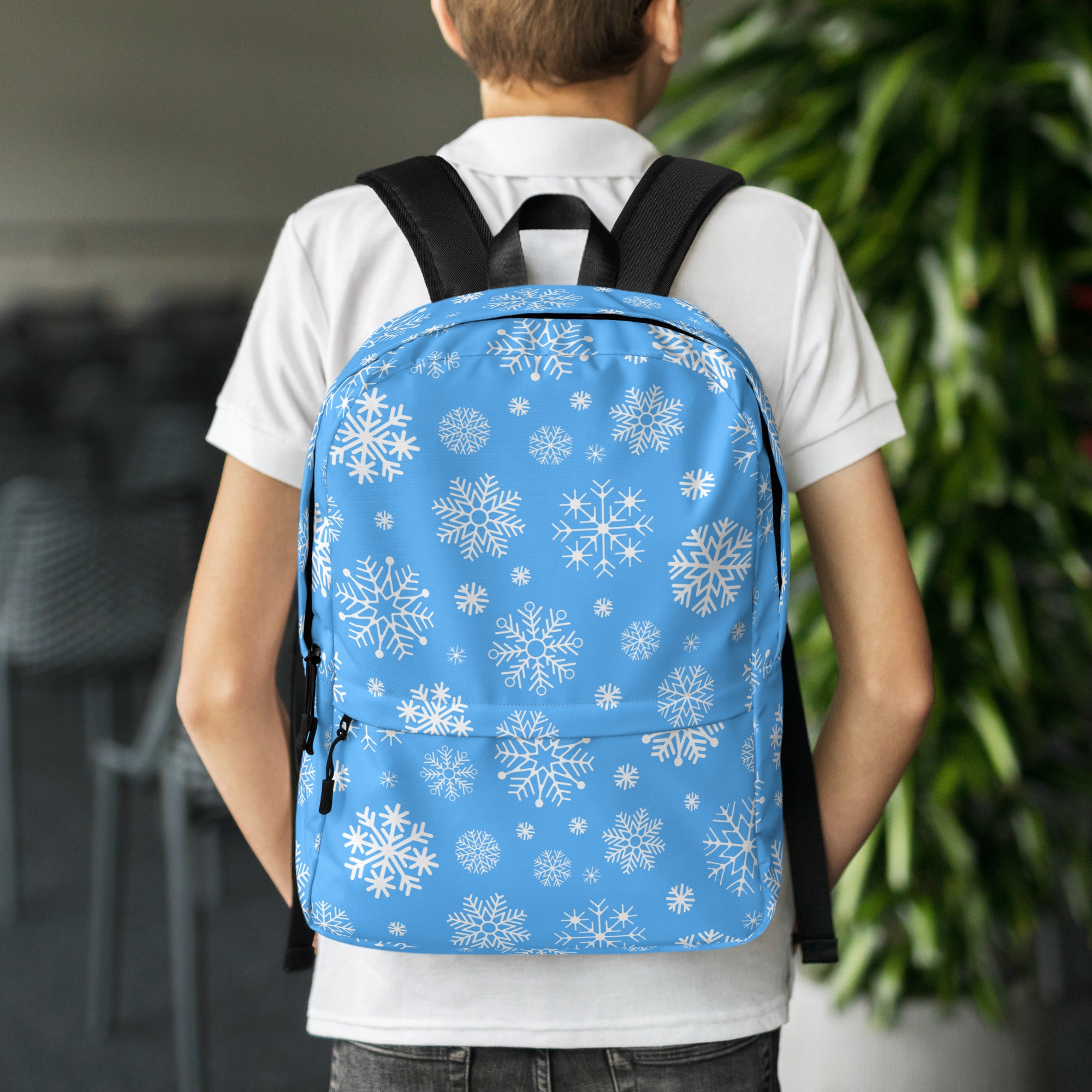 Kids Blue Snowflakes Backpack - Water-Resistant School Bag With Adjustable Padded Straps & Breathable Mesh Back