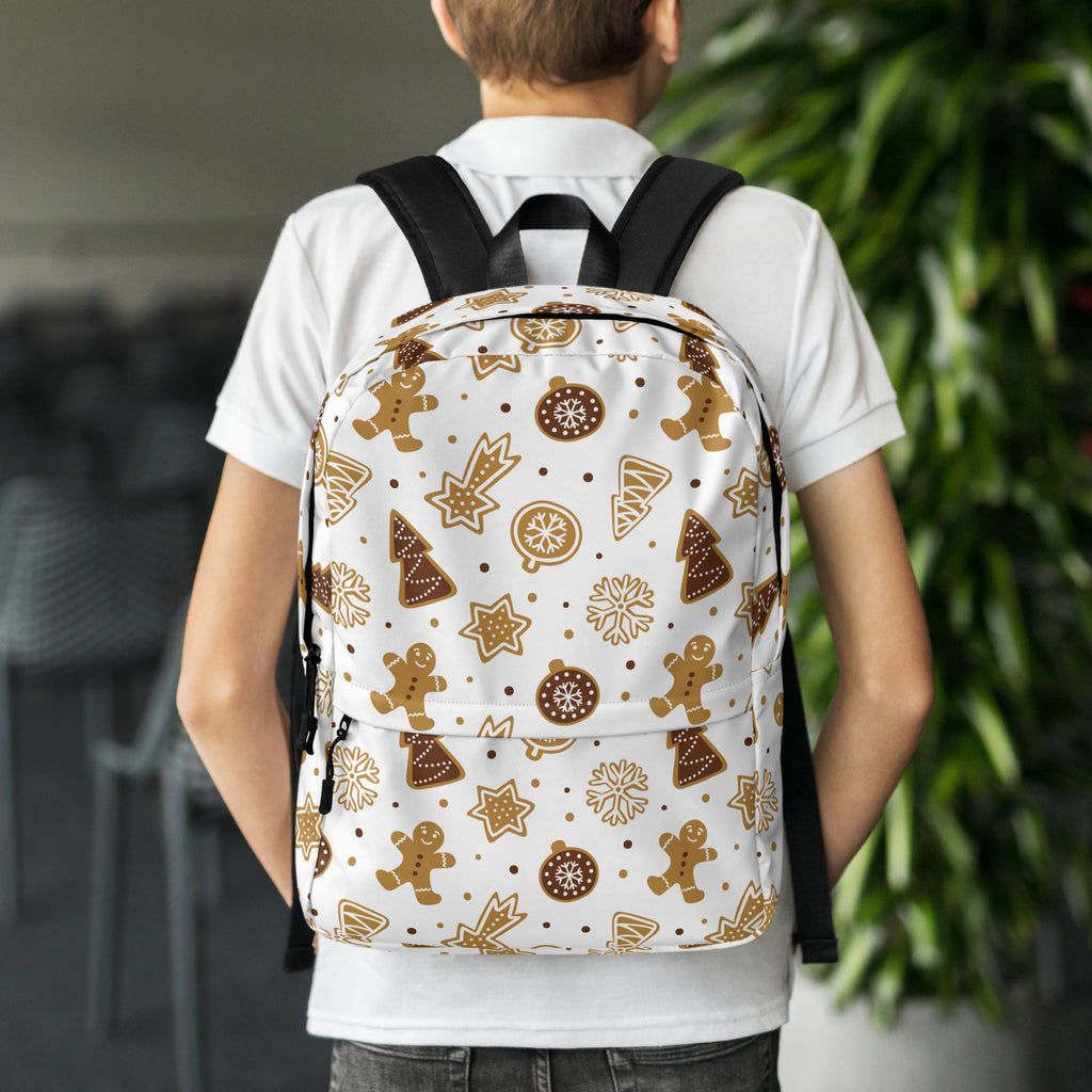 Kids Gingerbread Cookies Christmas Backpack - Water-Resistant School Bag With Adjustable Padded Straps & Breathable Mesh Back