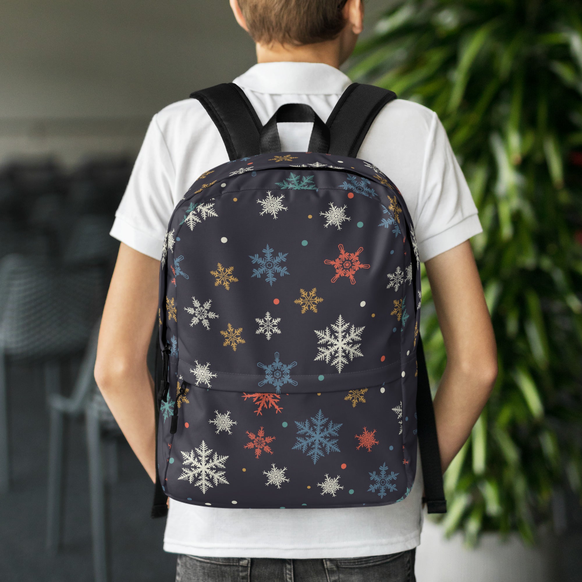 Kids Colorful Snowflake Christmas Backpack - Water-Resistant School Bag With Adjustable Padded Straps & Breathable Mesh Back