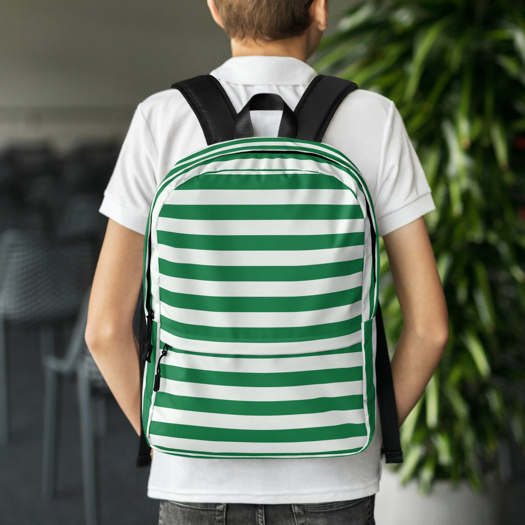 Kids Striped Green Christmas Backpack - Water-Resistant School Bag With Adjustable Padded Straps & Breathable Mesh Back