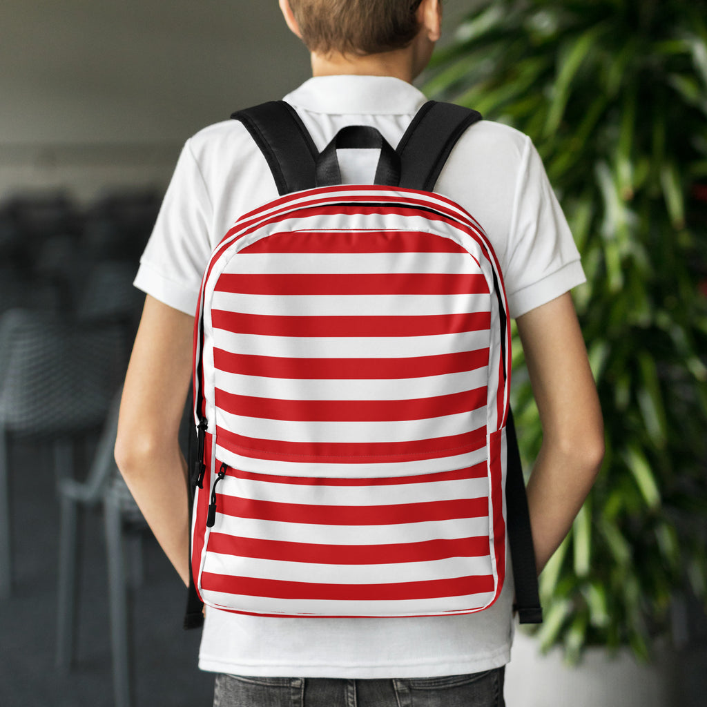 Kids Striped Red Christmas Backpack - Water-Resistant School Bag With Adjustable Padded Straps & Breathable Mesh Back