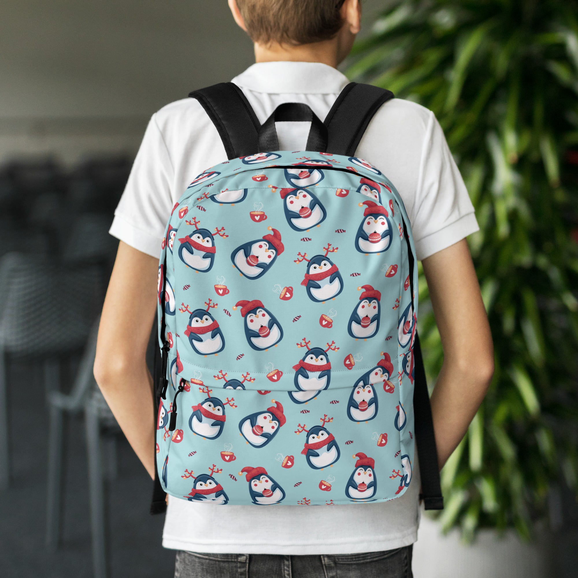 Kids Reindeer Penguin Christmas Backpack - Water-Resistant School Bag With Adjustable Padded Straps & Breathable Mesh Back