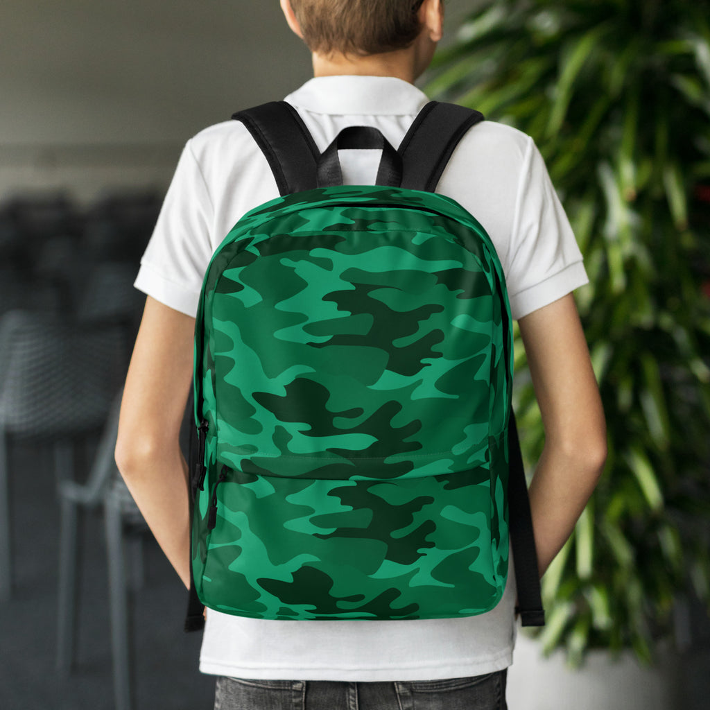 Kids Green Camouflage Backpack - Water-Resistant School Bag With Adjustable Padded Straps & Breathable Mesh Back