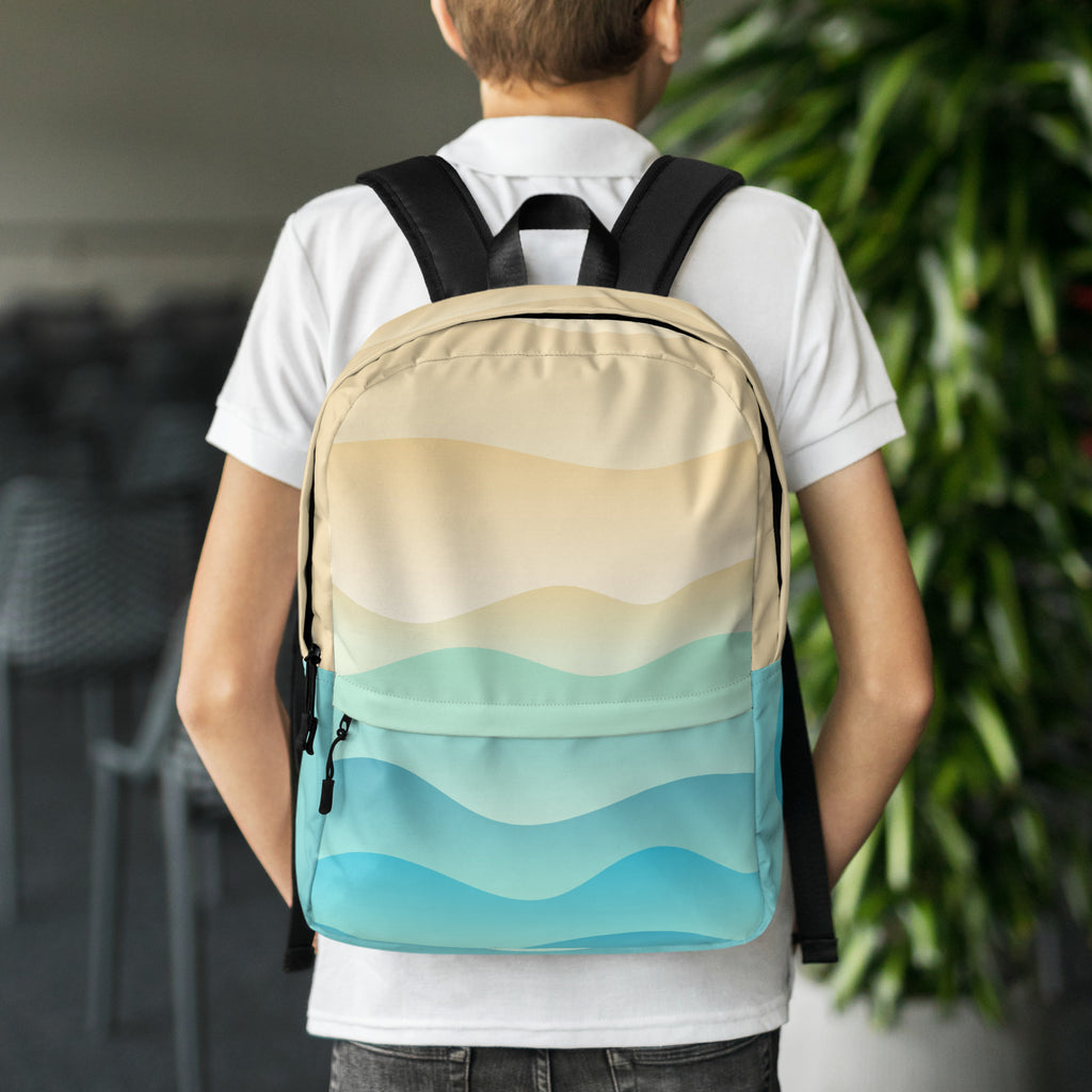 Kids Ocean Waves Backpack - Water-Resistant School Bag With Adjustable Padded Straps & Breathable Mesh Back