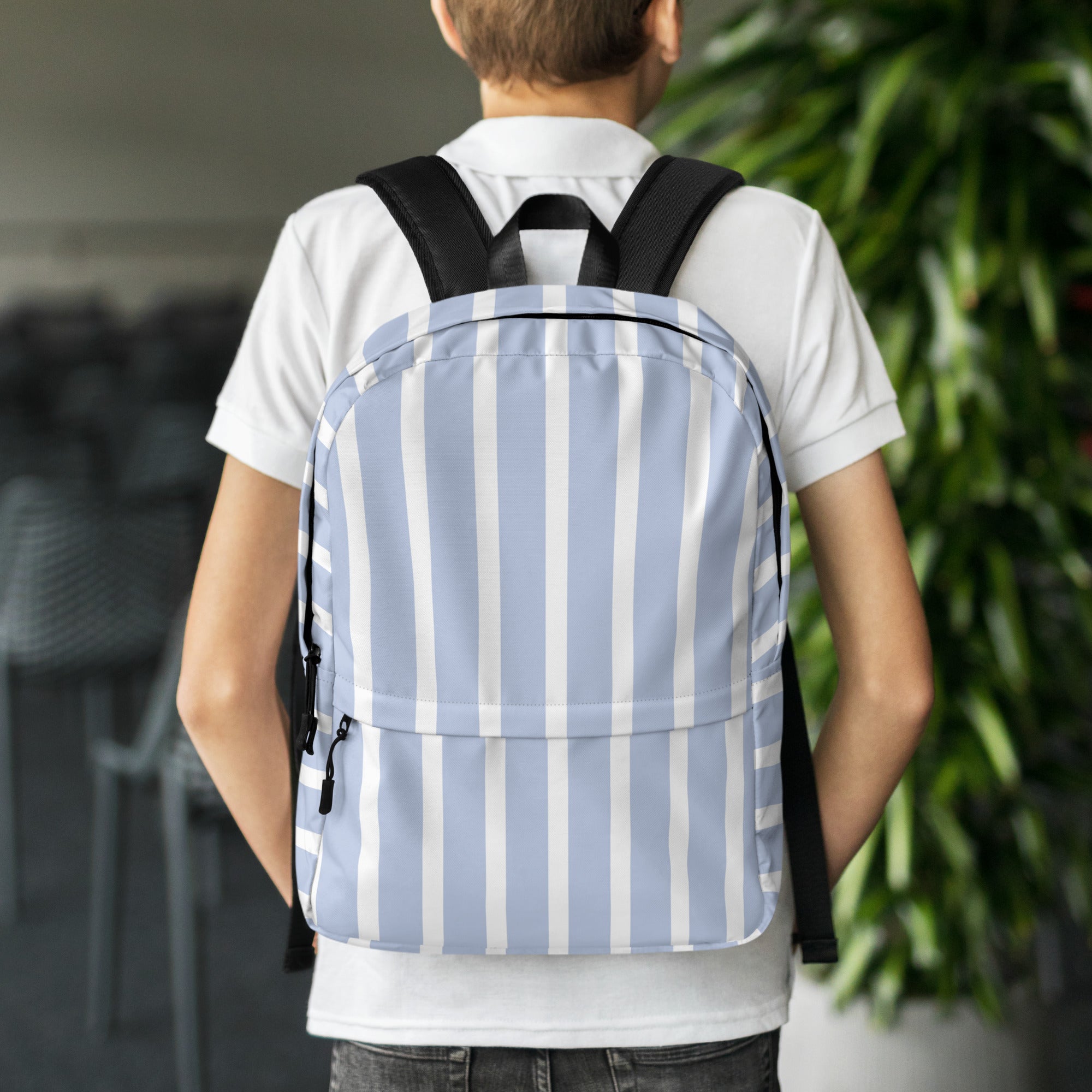 Kids Blue Stripe Backpack - Water-Resistant School Bag With Adjustable Padded Straps & Breathable Mesh Back