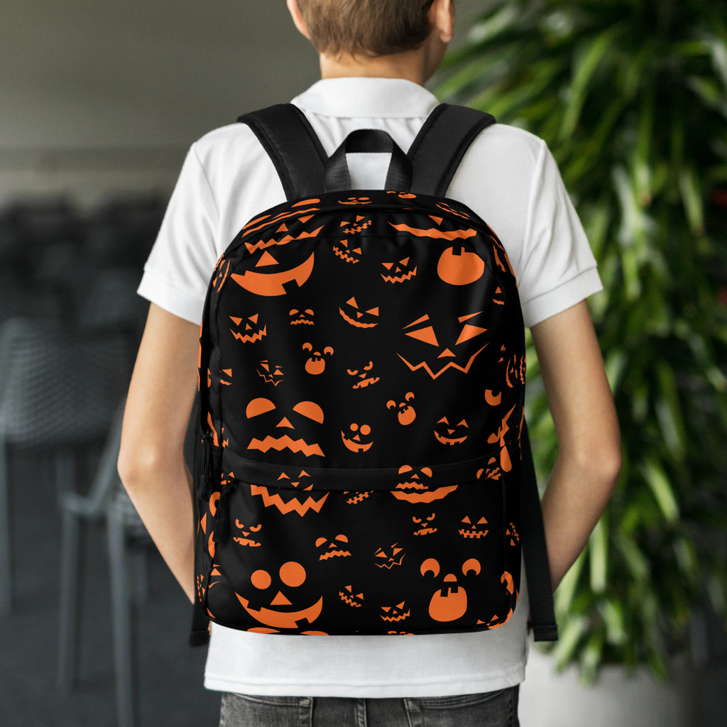 Kids Orange Jack-O’-Lantern Halloween Backpack - Water-Resistant School Bag With Adjustable Padded Straps & Breathable Mesh Back