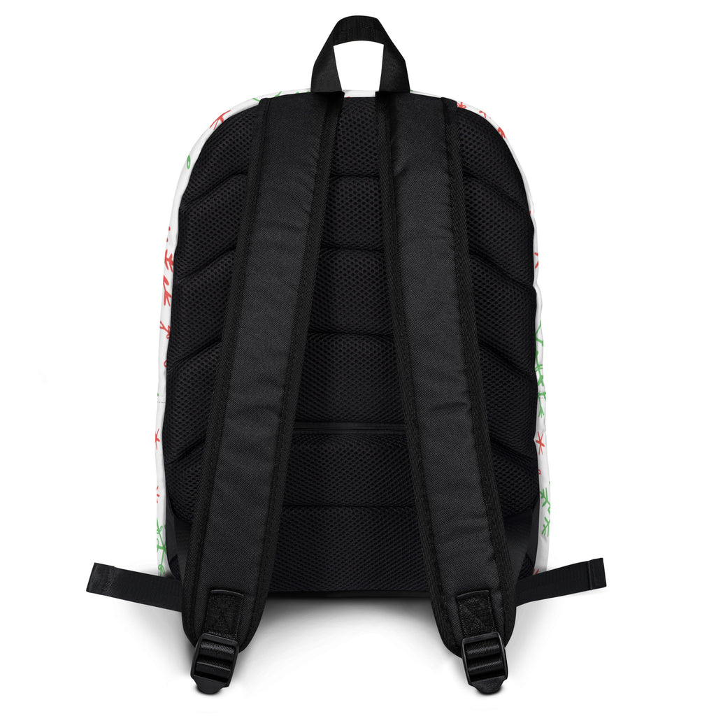 Kids Red and Green Holiday Snowflake Backpack - Water-Resistant School Bag With Adjustable Padded Straps & Breathable Mesh Back