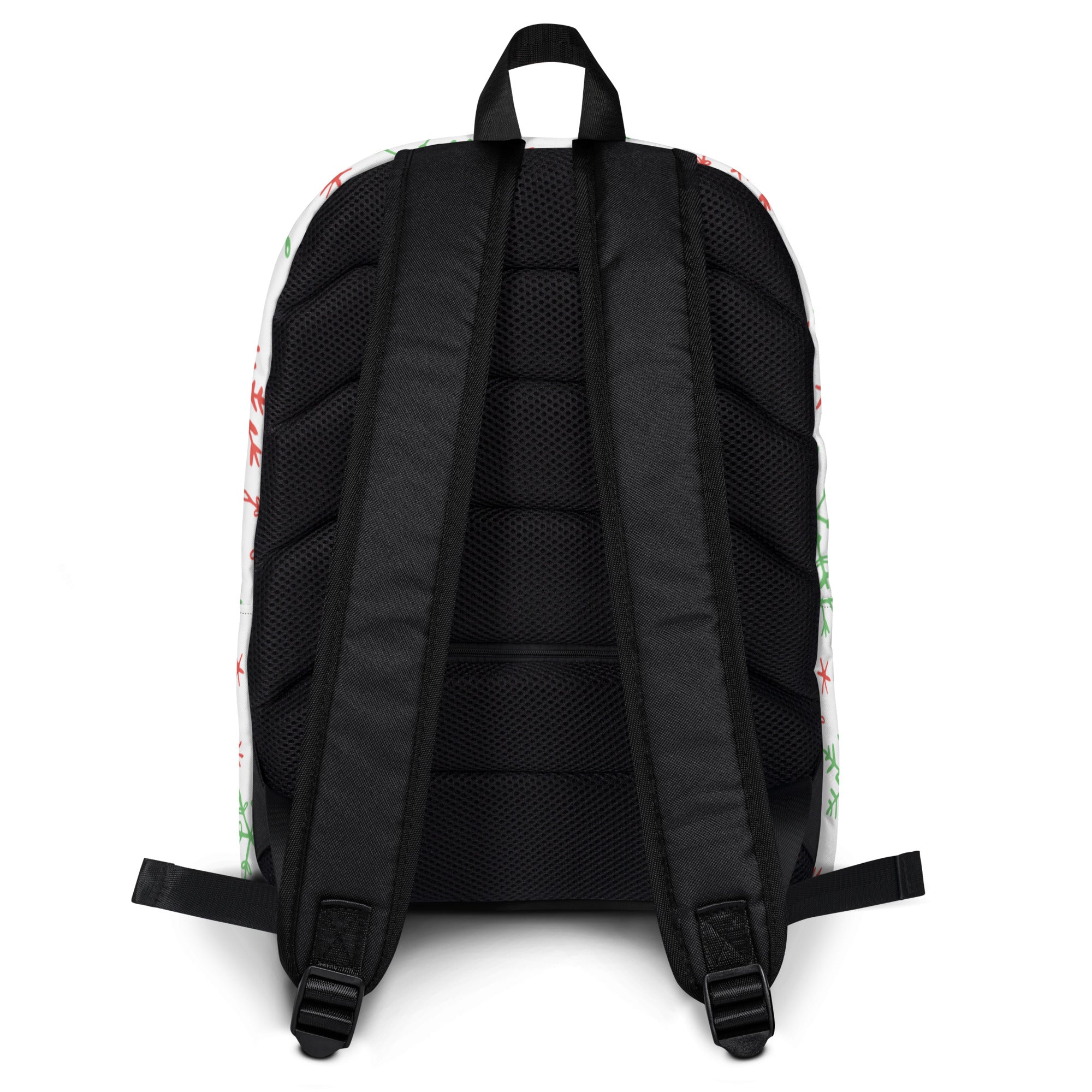 Kids Red and Green Holiday Snowflake Backpack - Water-Resistant School Bag With Adjustable Padded Straps & Breathable Mesh Back