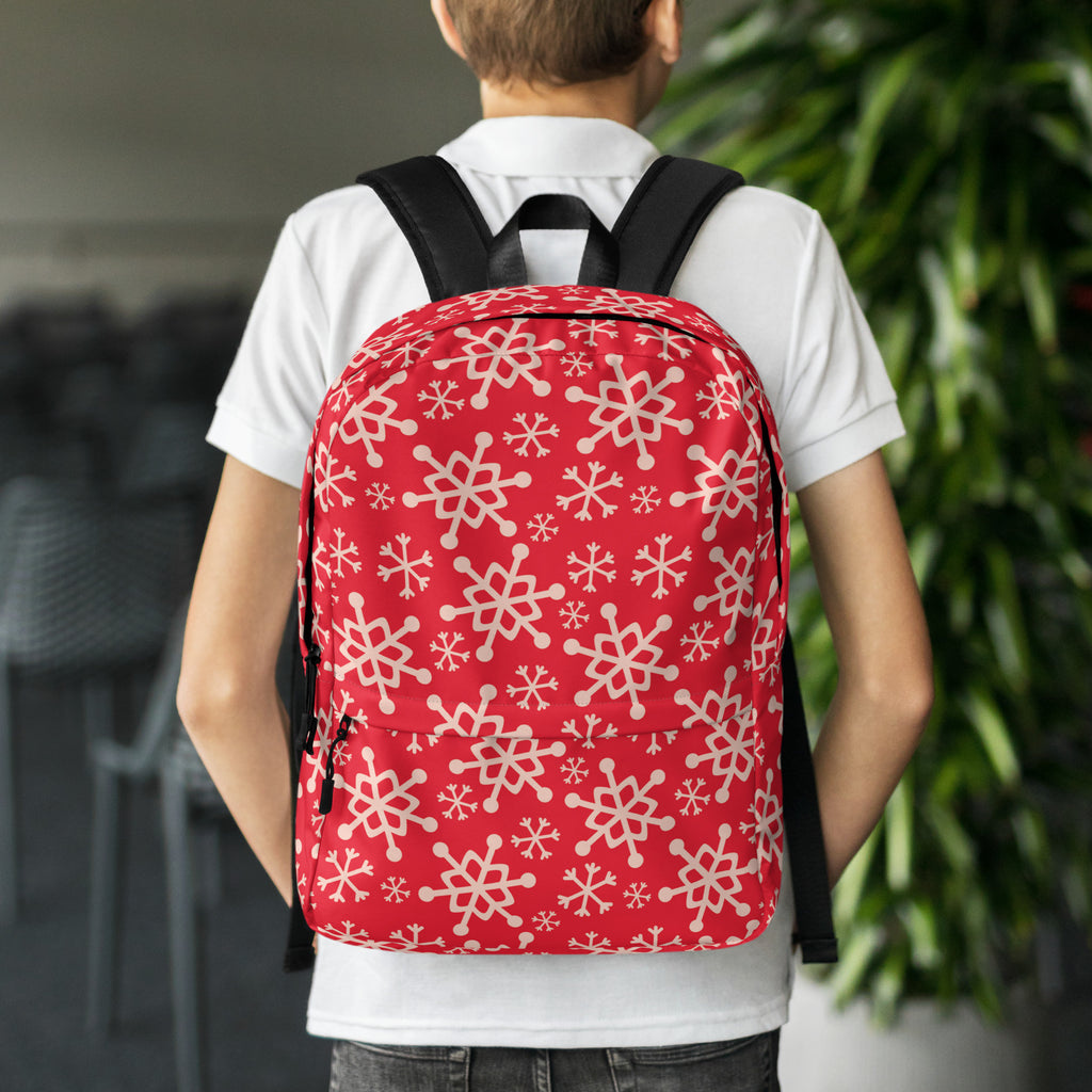 Kids Red Snowflake Backpack - Water-Resistant School Bag With Adjustable Padded Straps & Breathable Mesh Back