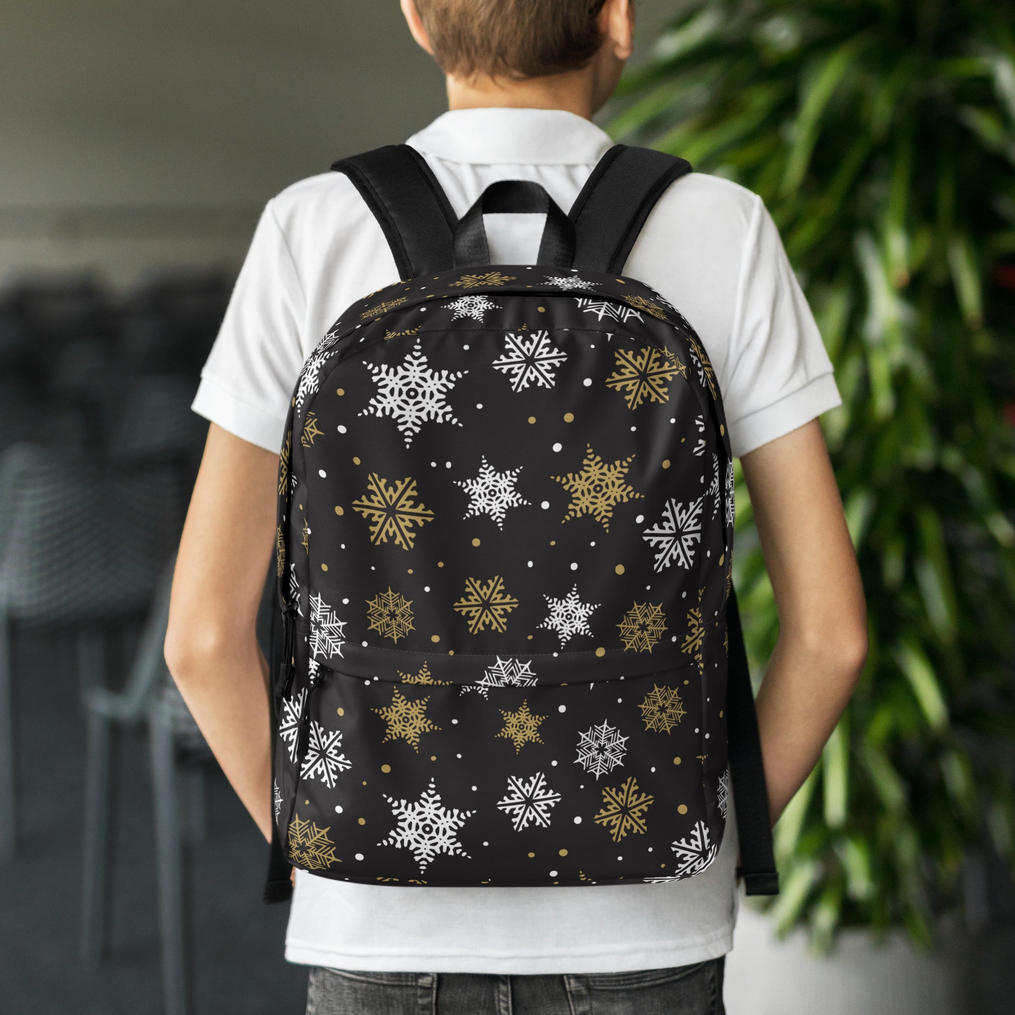 Kids Golden Snowflake Backpack - Water-Resistant School Bag With Adjustable Padded Straps & Breathable Mesh Back