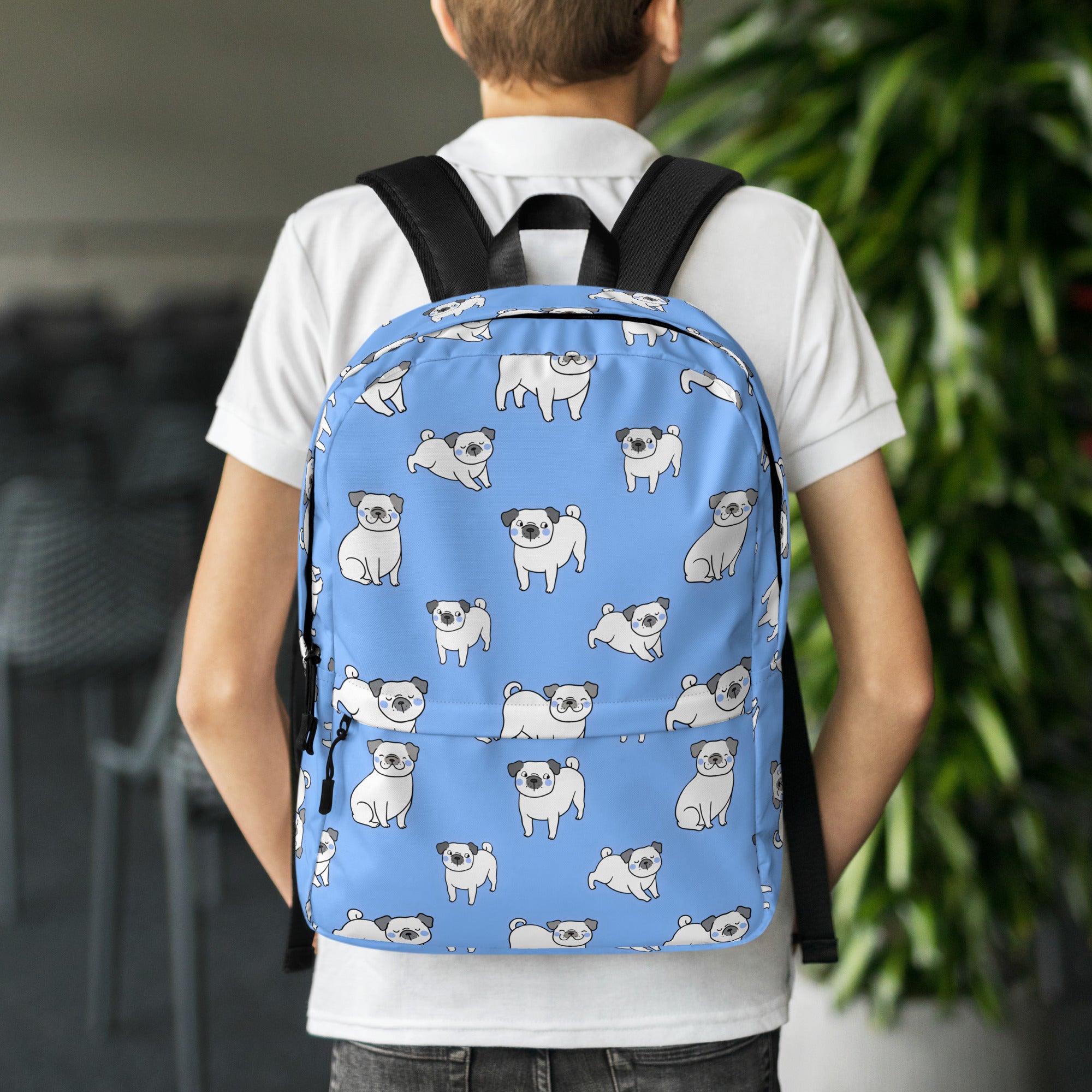 Kids Blue Pug Backpack - Water-Resistant School Bag With Adjustable Padded Straps & Breathable Mesh Back