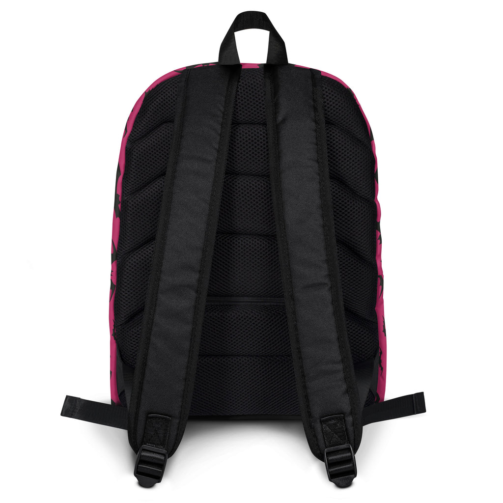 Girls Dark Pink Bats Backpack - Water-Resistant School Bag With Adjustable Padded Straps & Breathable Mesh Back