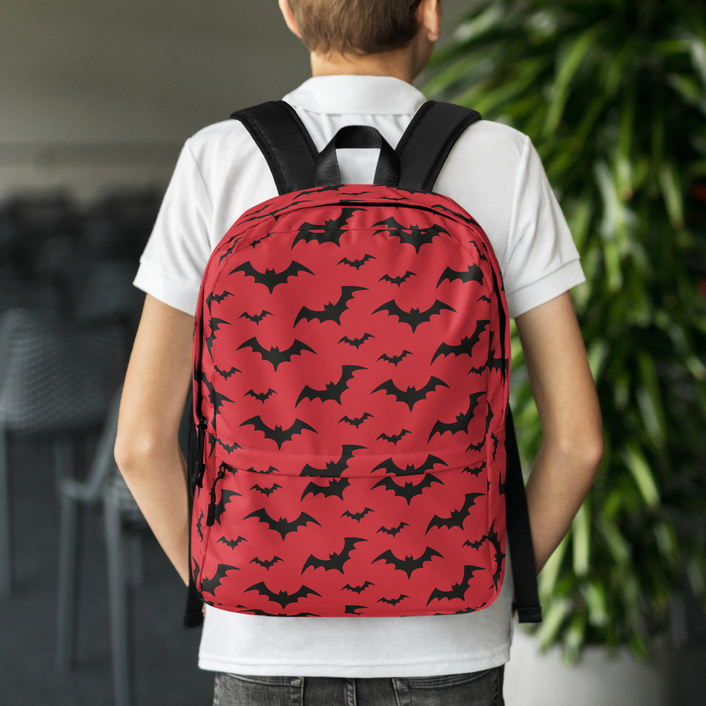 Kids Red Bats Backpack - Water-Resistant School Bag With Adjustable Padded Straps & Breathable Mesh Back