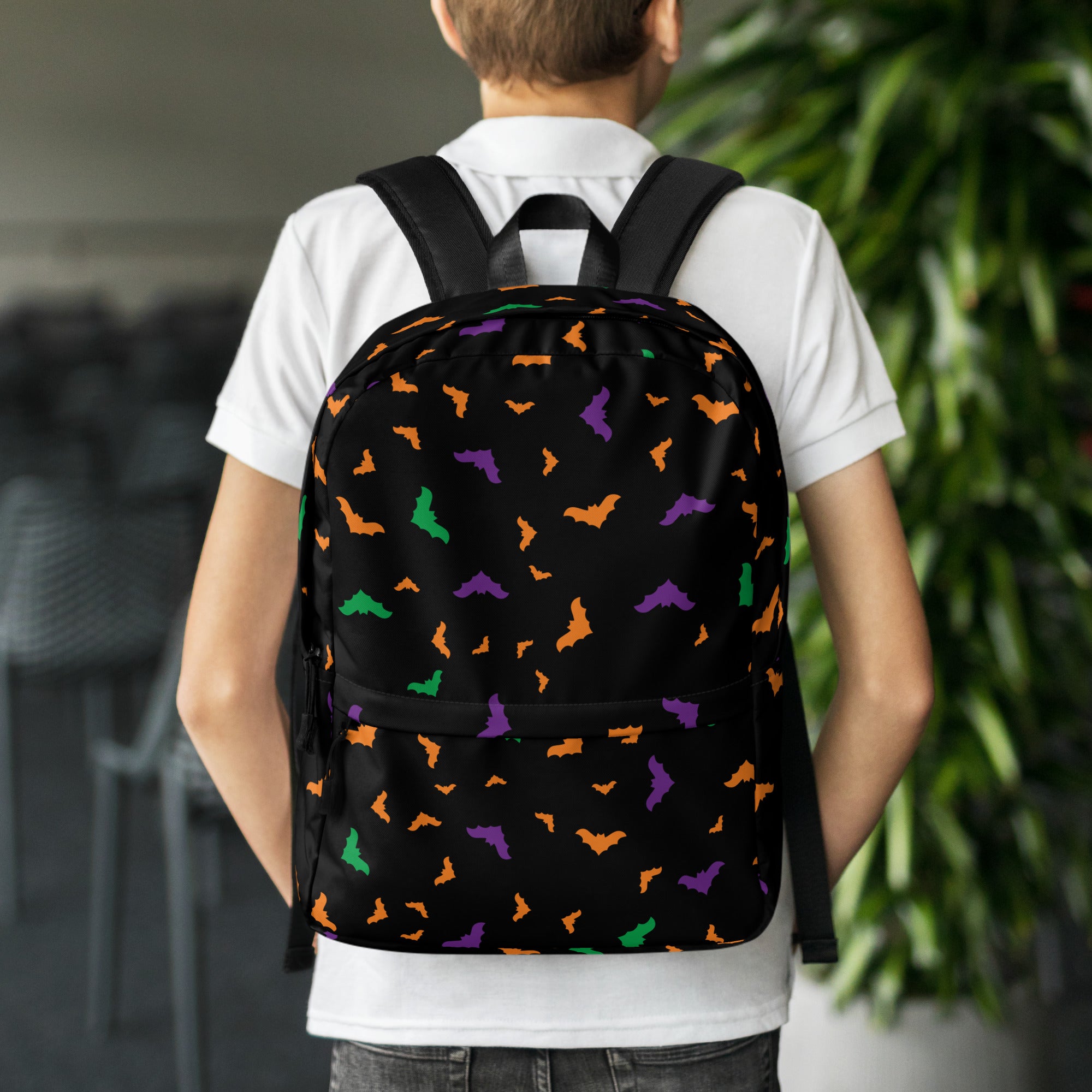 Kids Colorful Halloween Bat Backpack - Water-Resistant School Bag With Adjustable Padded Straps & Breathable Mesh Back