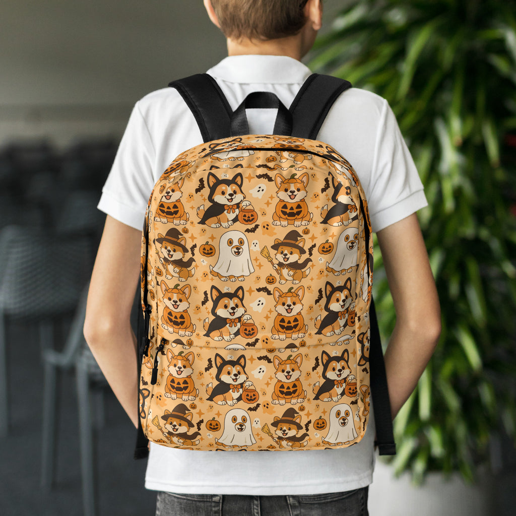 Kids Halloween Corgi Backpack - Water-Resistant School Bag With Adjustable Padded Straps & Breathable Mesh Back