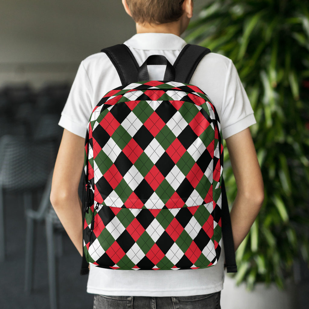 Kids Christmas Argyle Backpack - Water-Resistant School Bag With Adjustable Padded Straps & Breathable Mesh Back