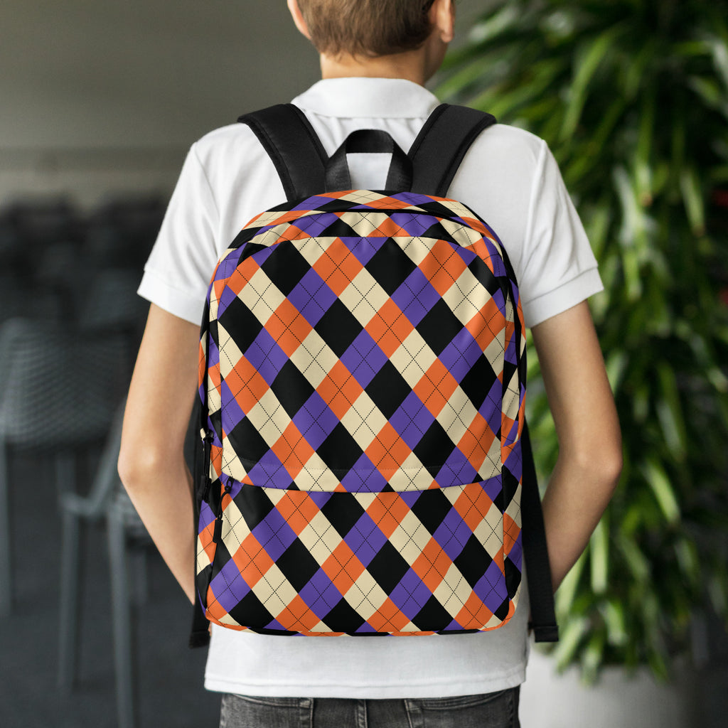 Kids Halloween Argyle Backpack - Water-Resistant School Bag With Adjustable Padded Straps & Breathable Mesh Back