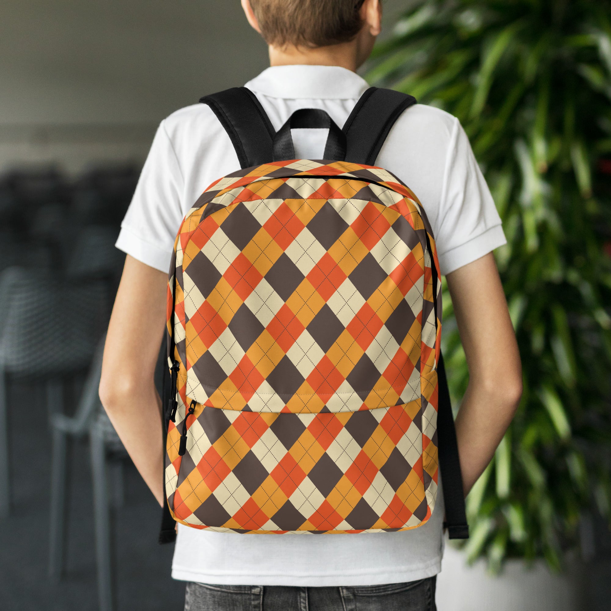 Kids Autumn Argyle Backpack - Water-Resistant School Bag With Adjustable Padded Straps & Breathable Mesh Back