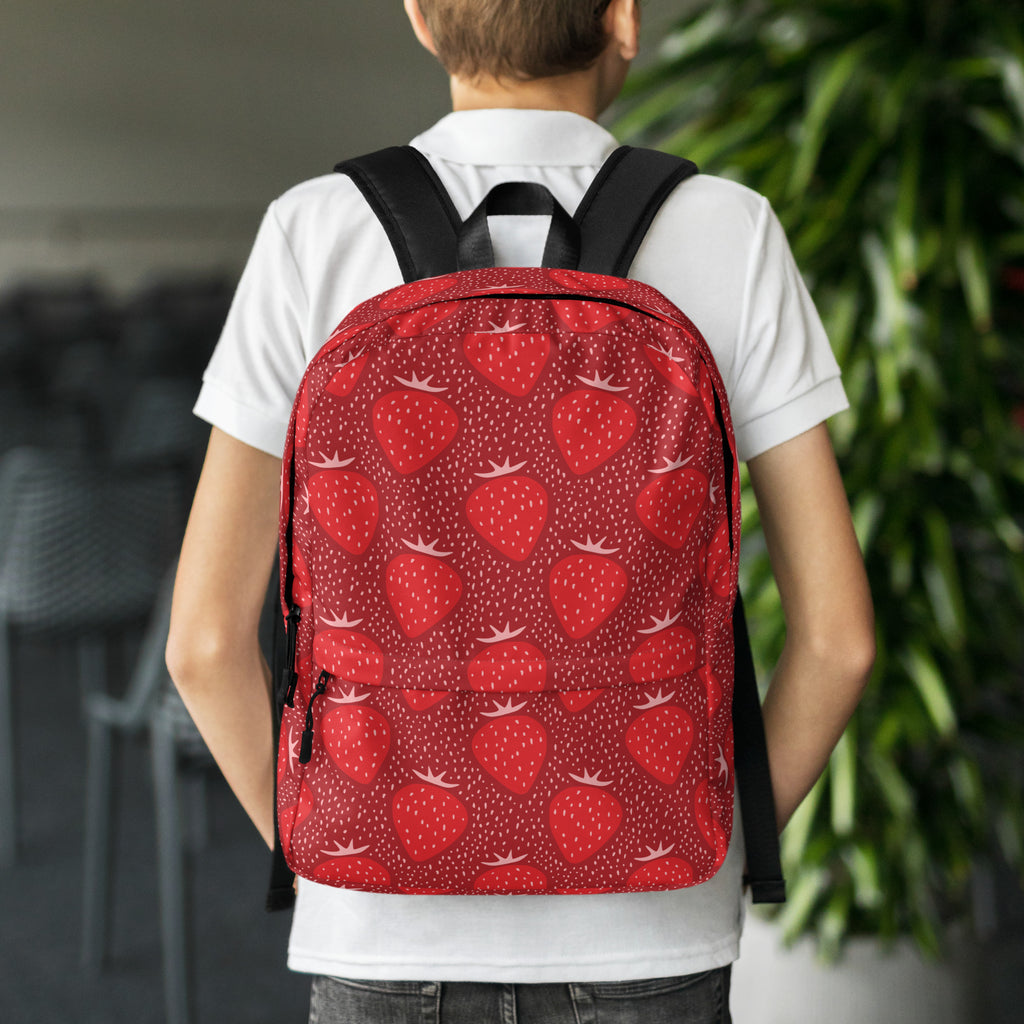 Kids Red Strawberry Backpack - Water-Resistant School Bag With Adjustable Padded Straps & Breathable Mesh Back